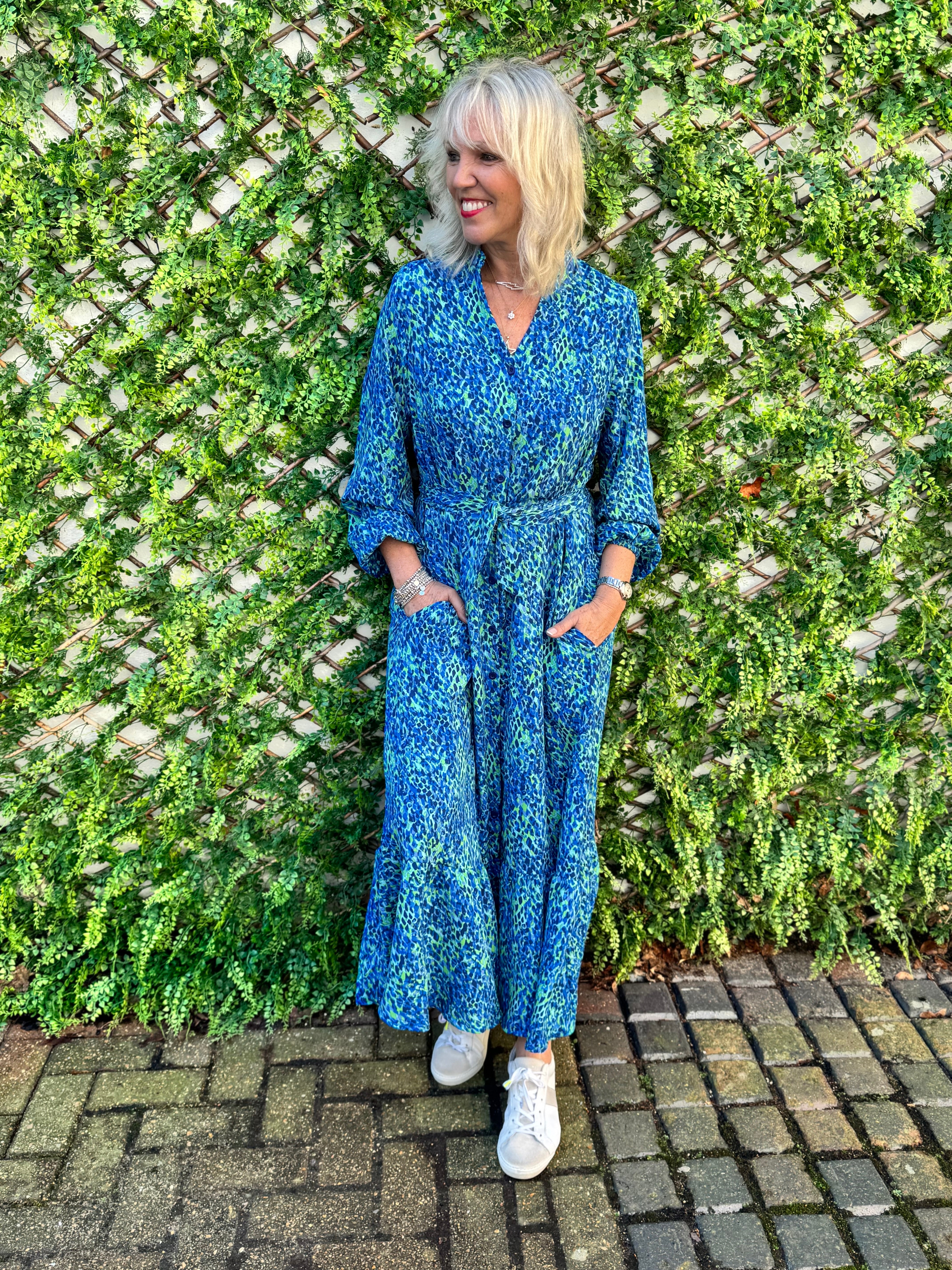 Premium Printed Dress in Blue & Green - Image 9