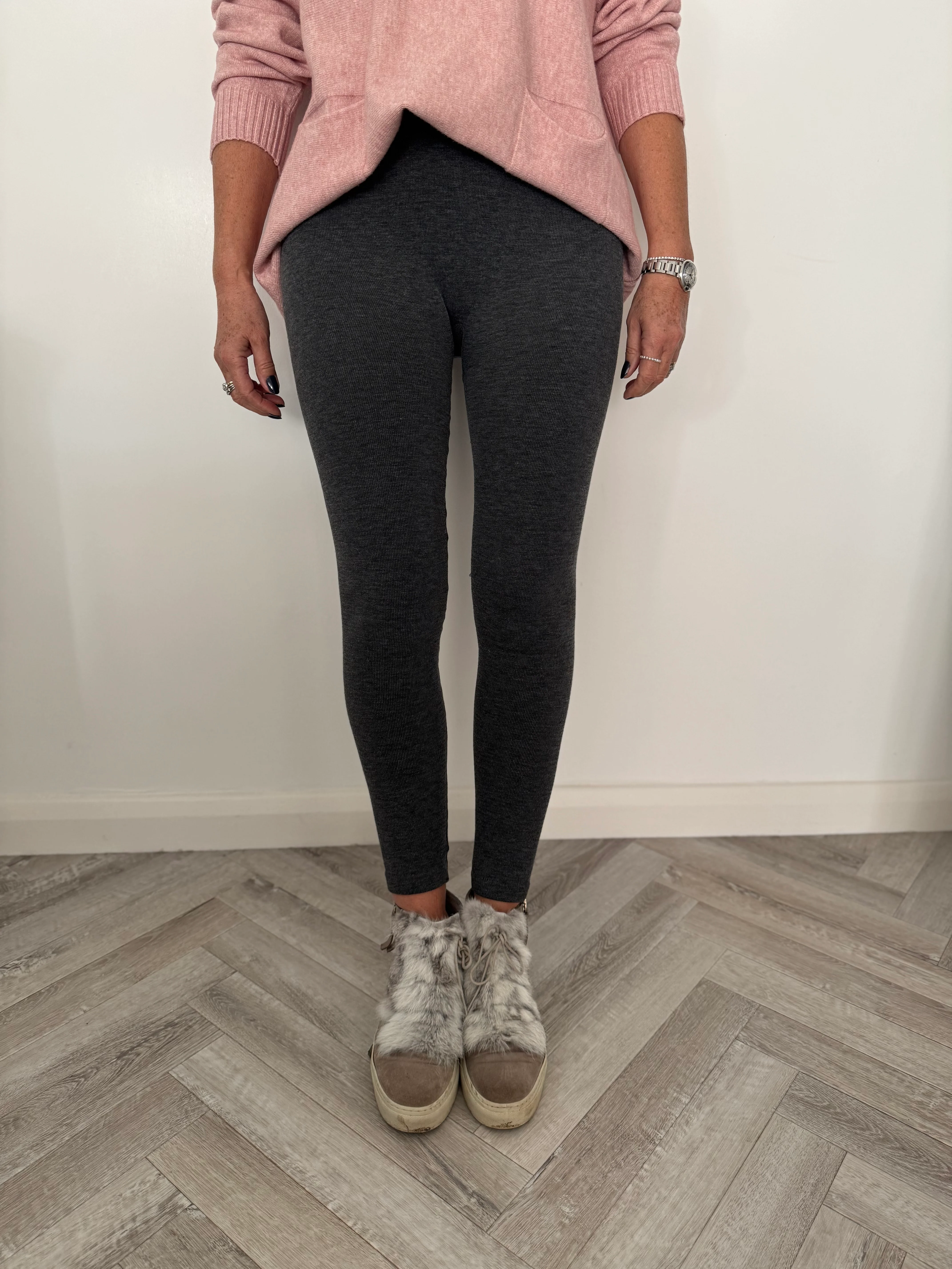 Fleece Lined Leggings in Charcoal - Image 2