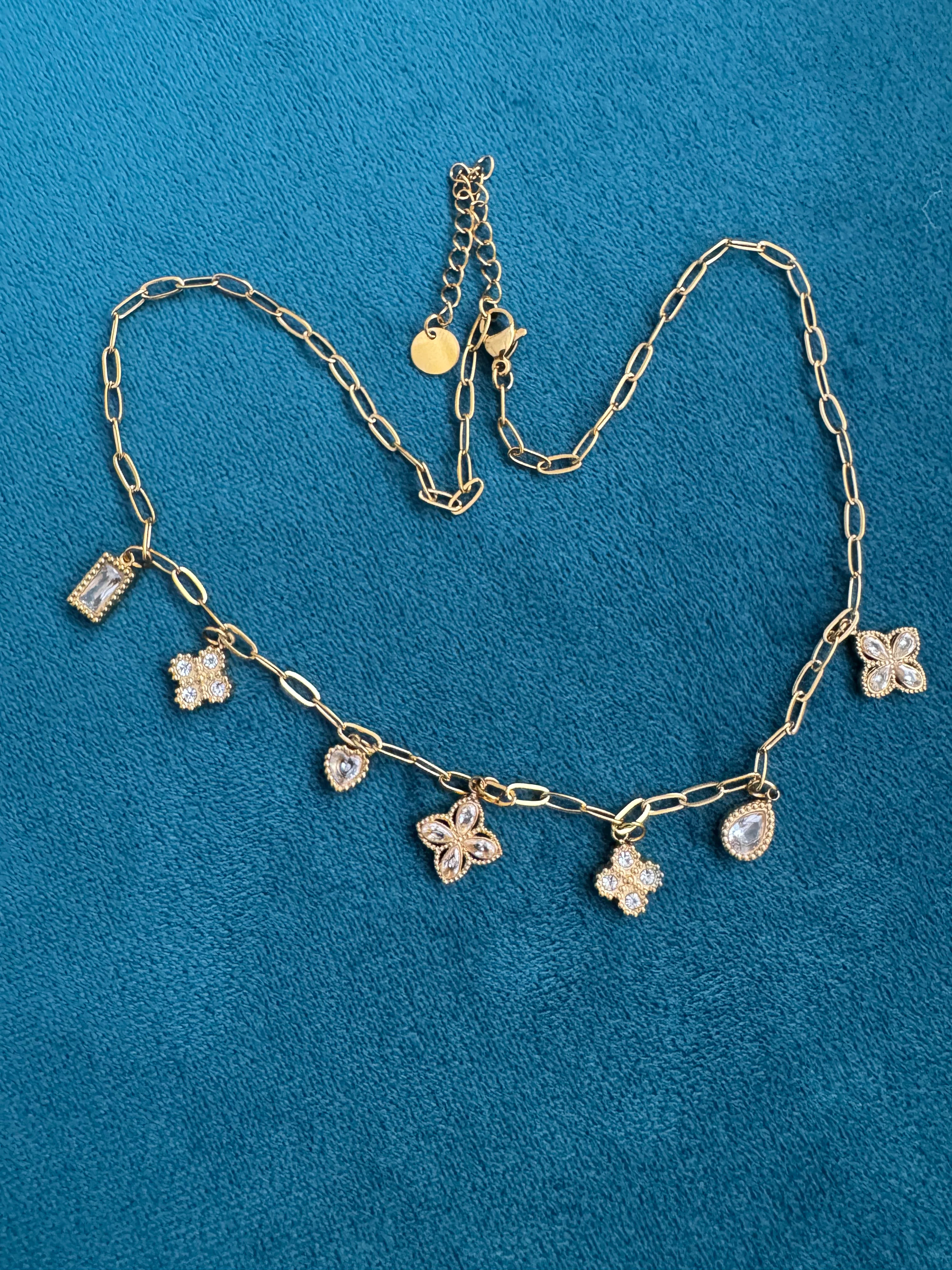Multi Charm Necklace in Gold & Crystal - Image 3
