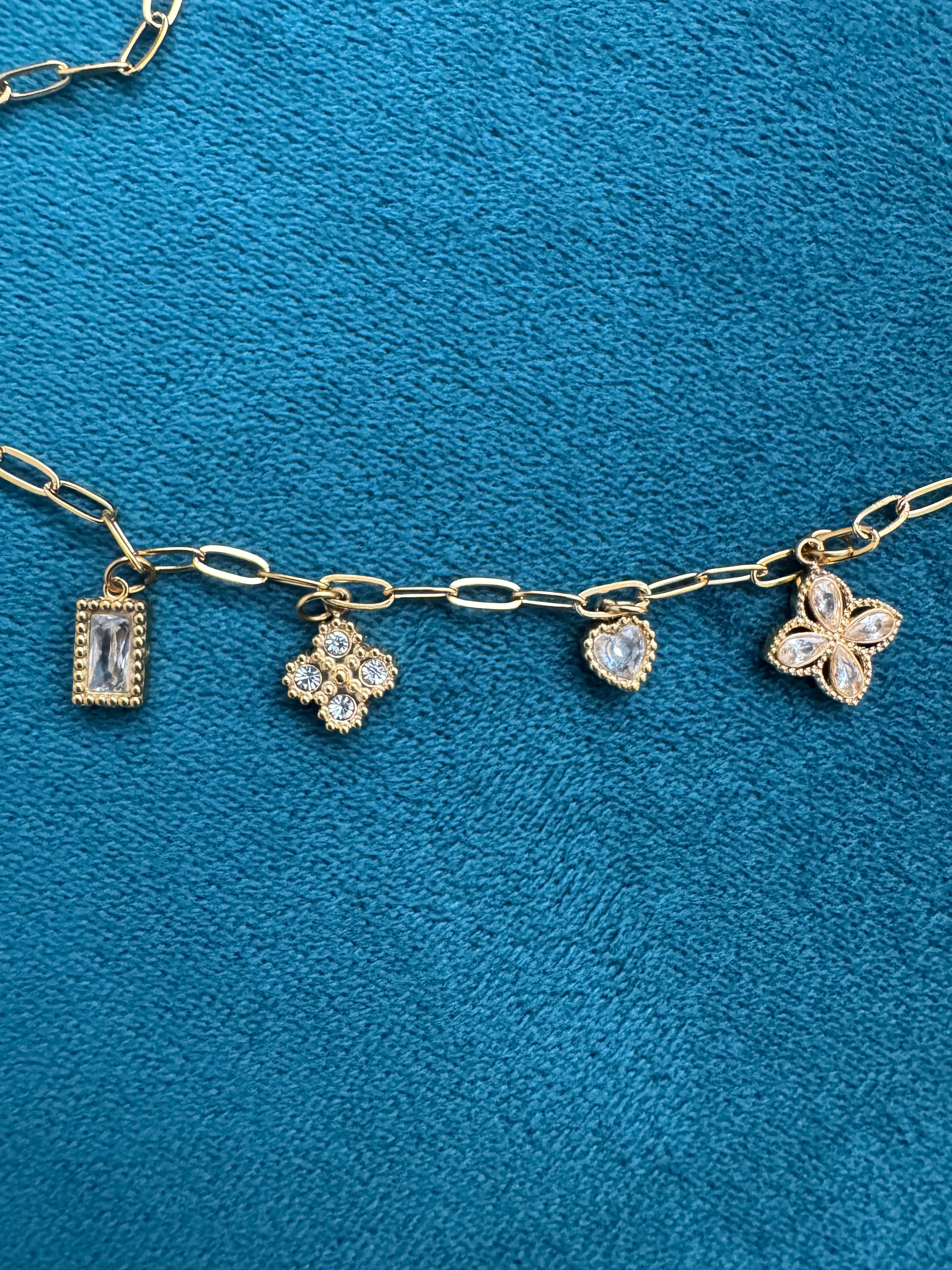 Multi Charm Necklace in Gold & Crystal - Image 4
