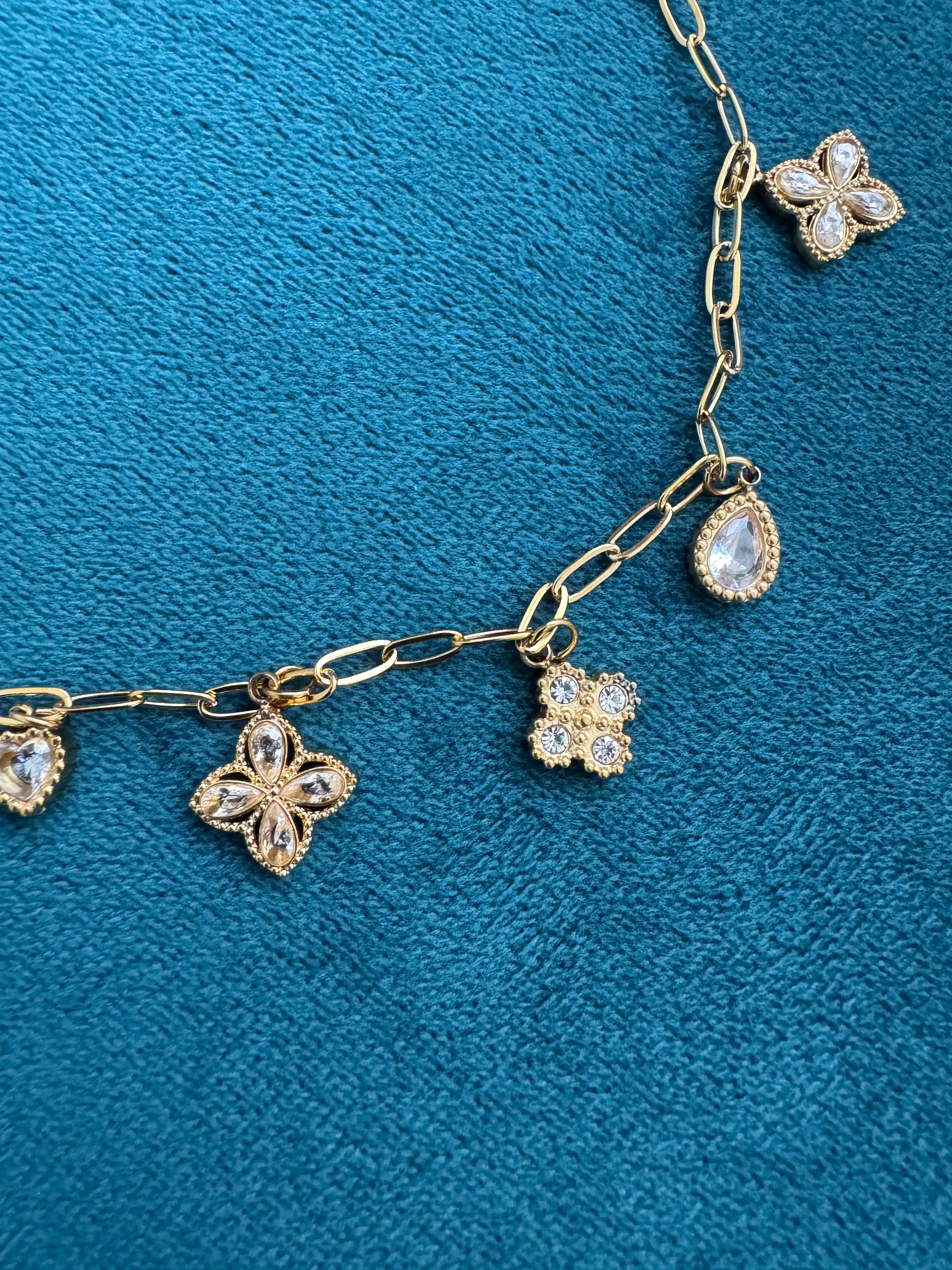 Multi Charm Necklace in Gold & Crystal - Image 5