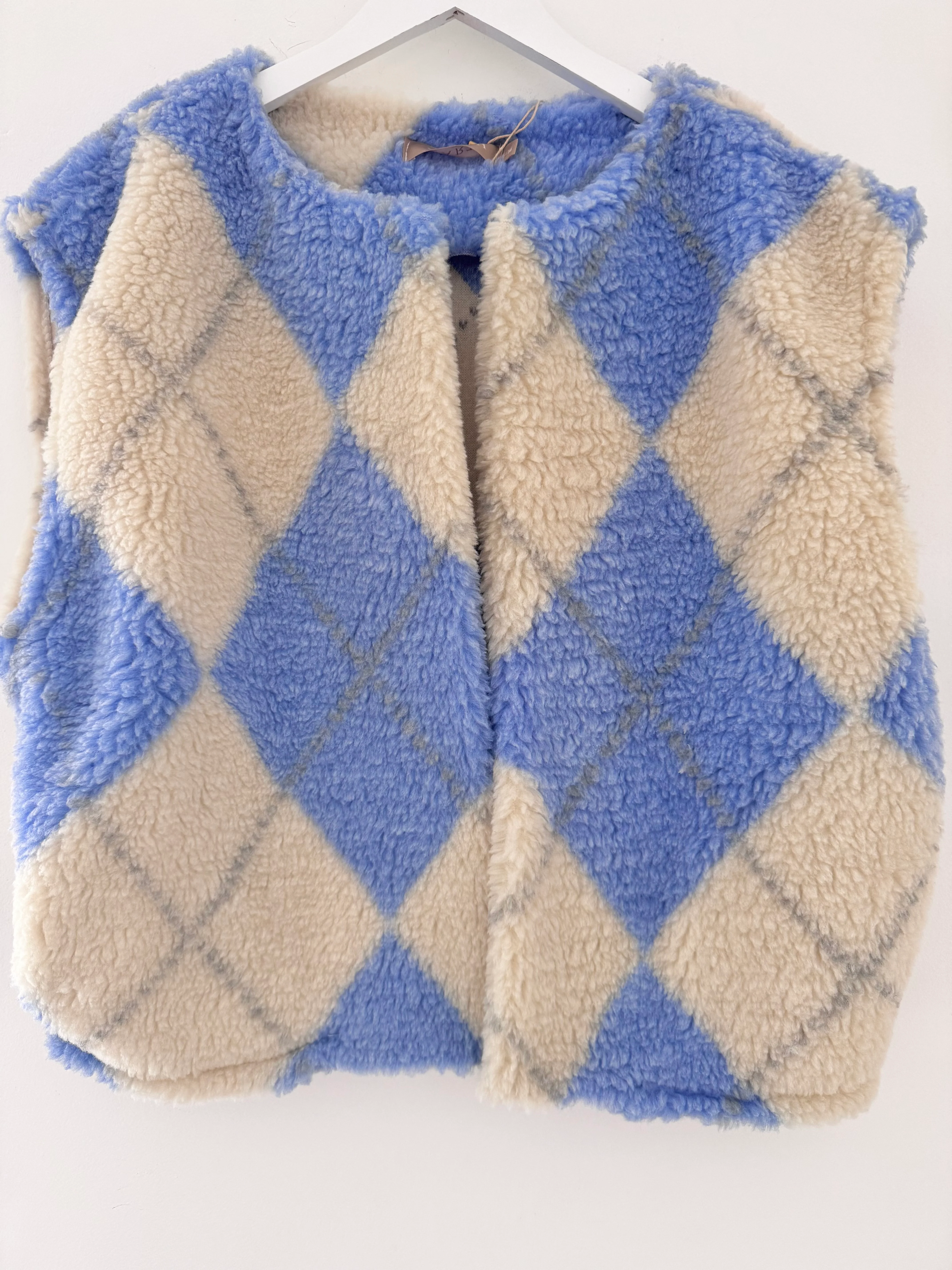 Check Teddy Gilet in Blue & Vanilla - Image 8