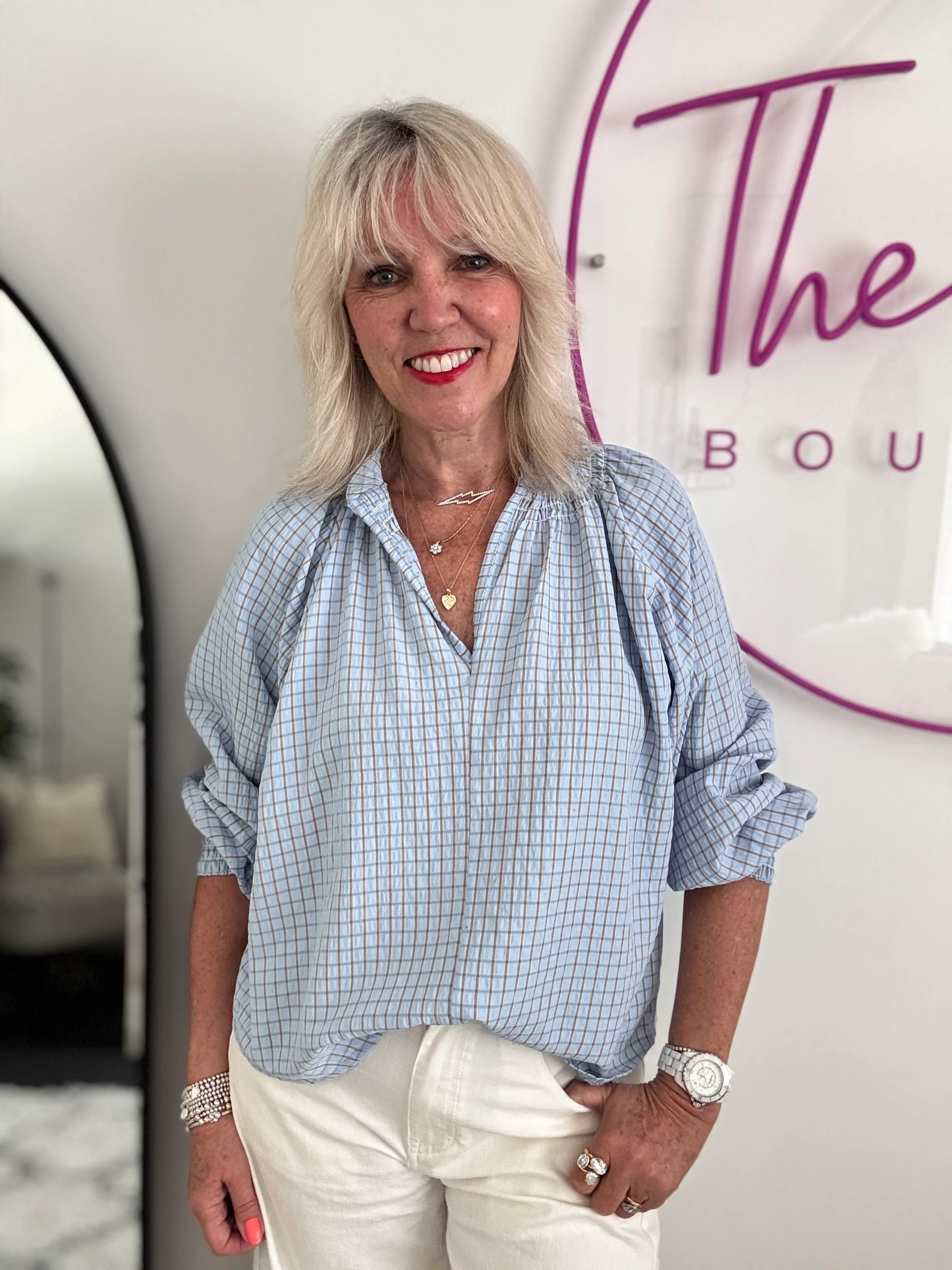 Checked Blouse in Blue - Image 3