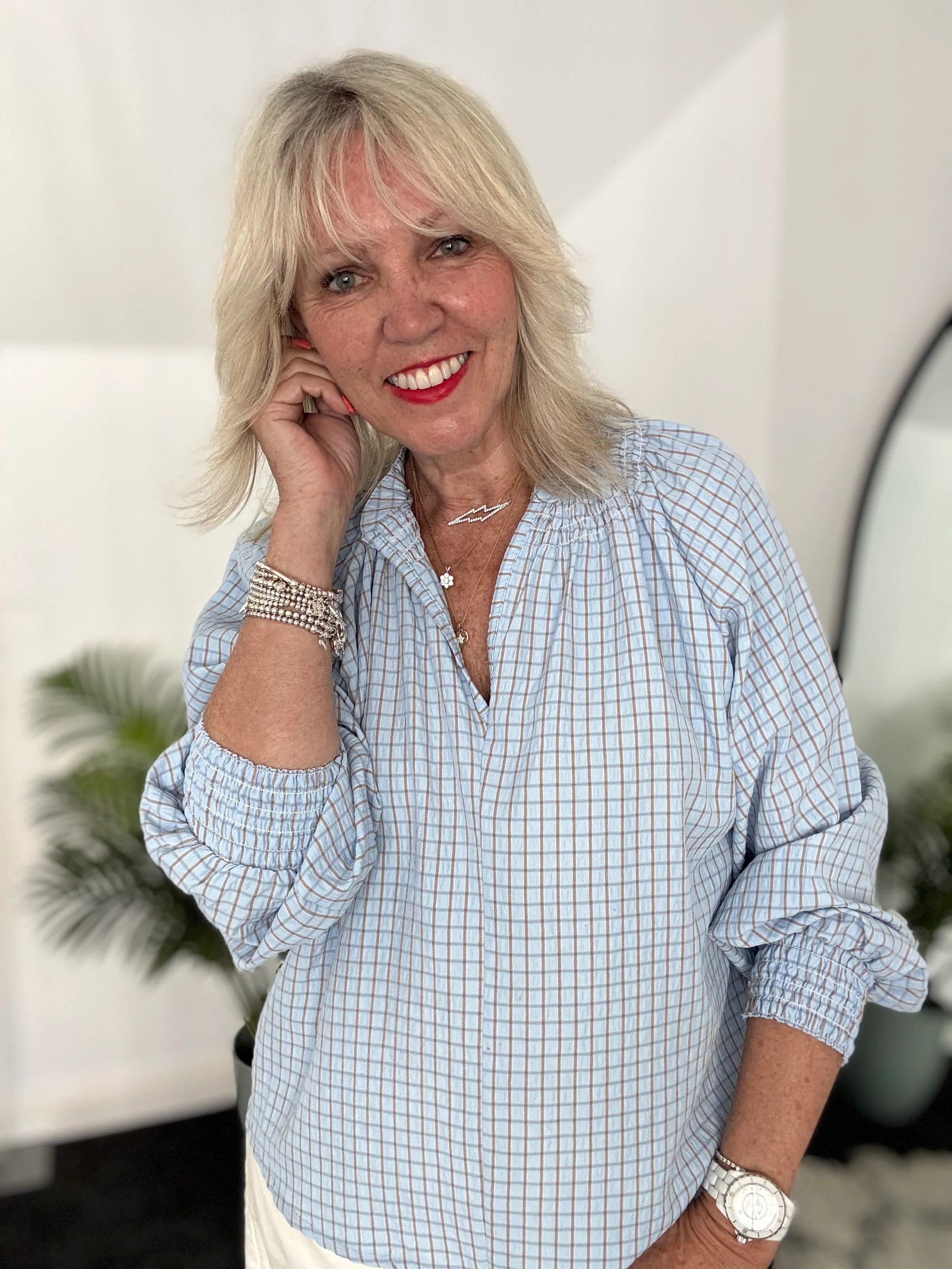 Checked Blouse in Blue - Image 4