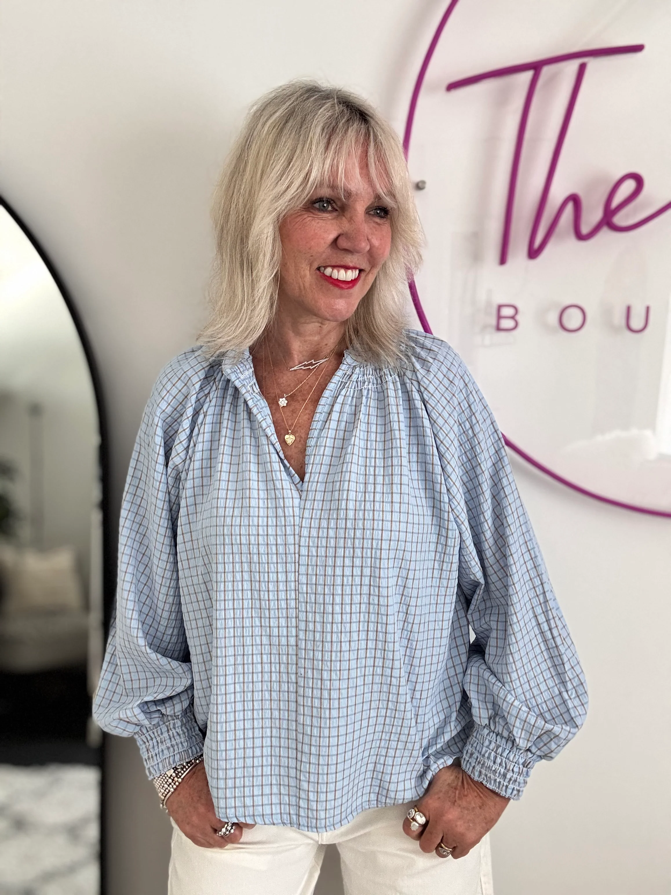 Checked Blouse in Blue - Image 5