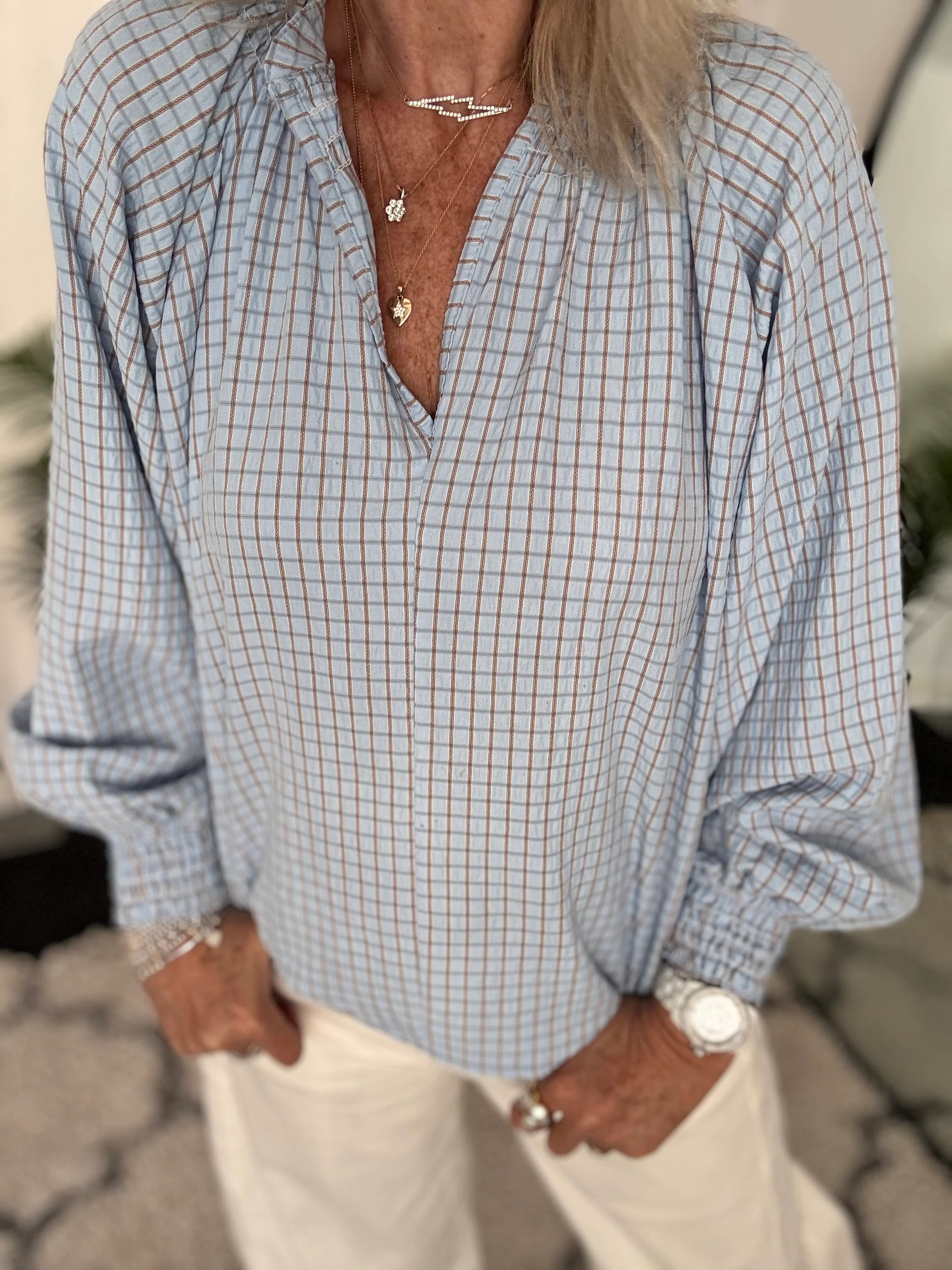 Checked Blouse in Blue - Image 6