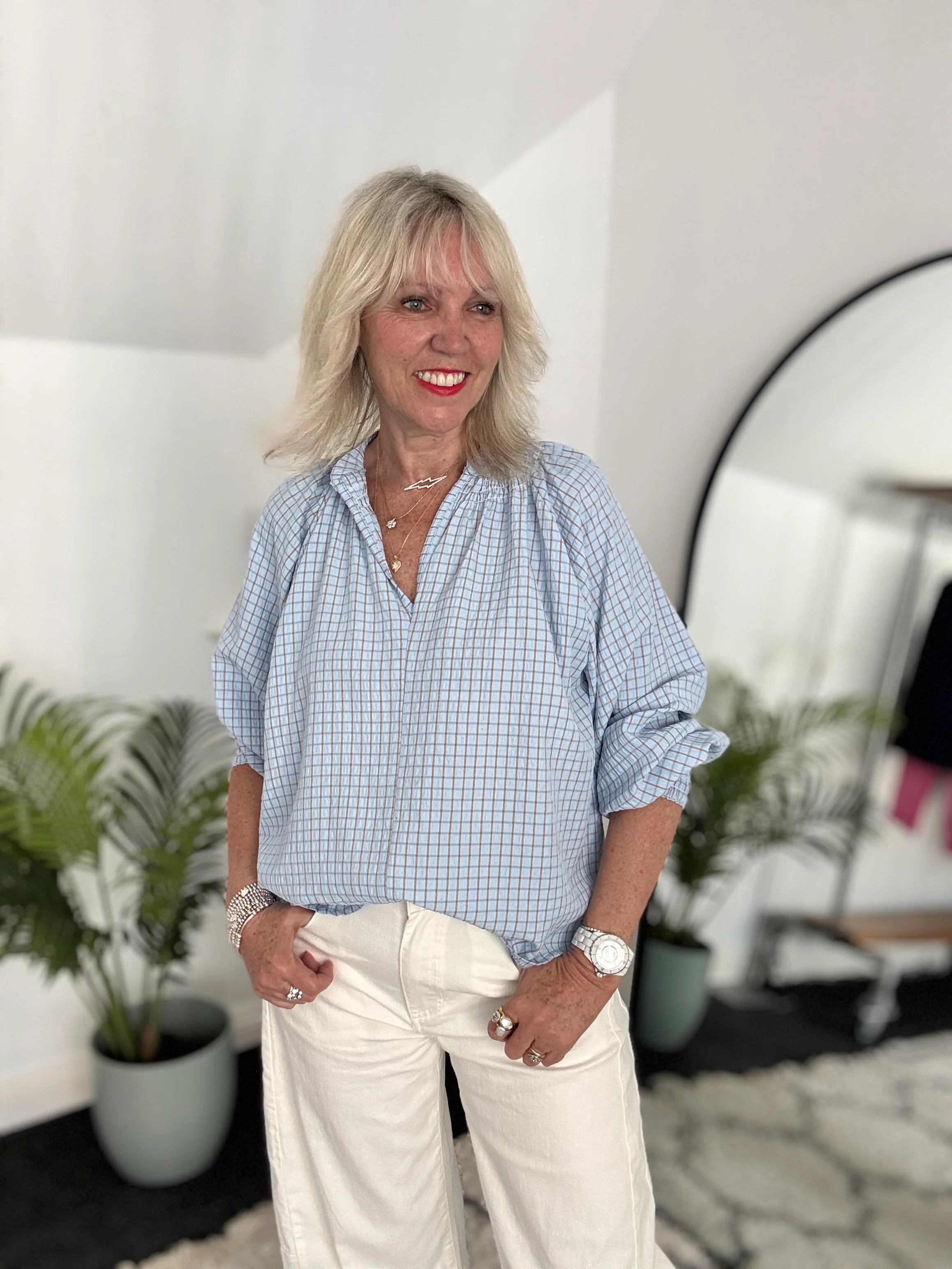 Checked Blouse in Blue - Image 7