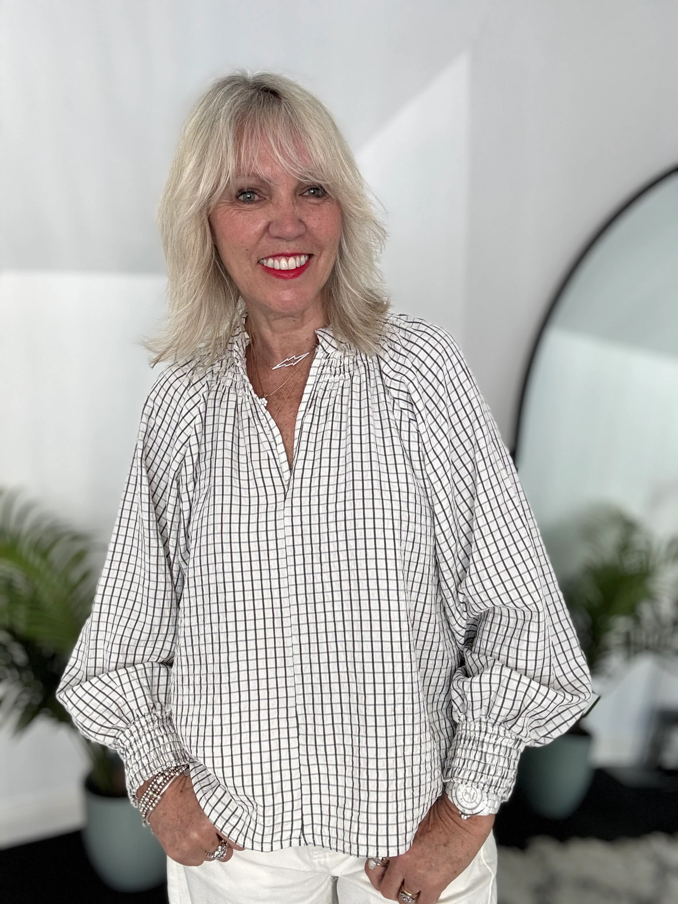Checked Blouse in Ivory - Image 3