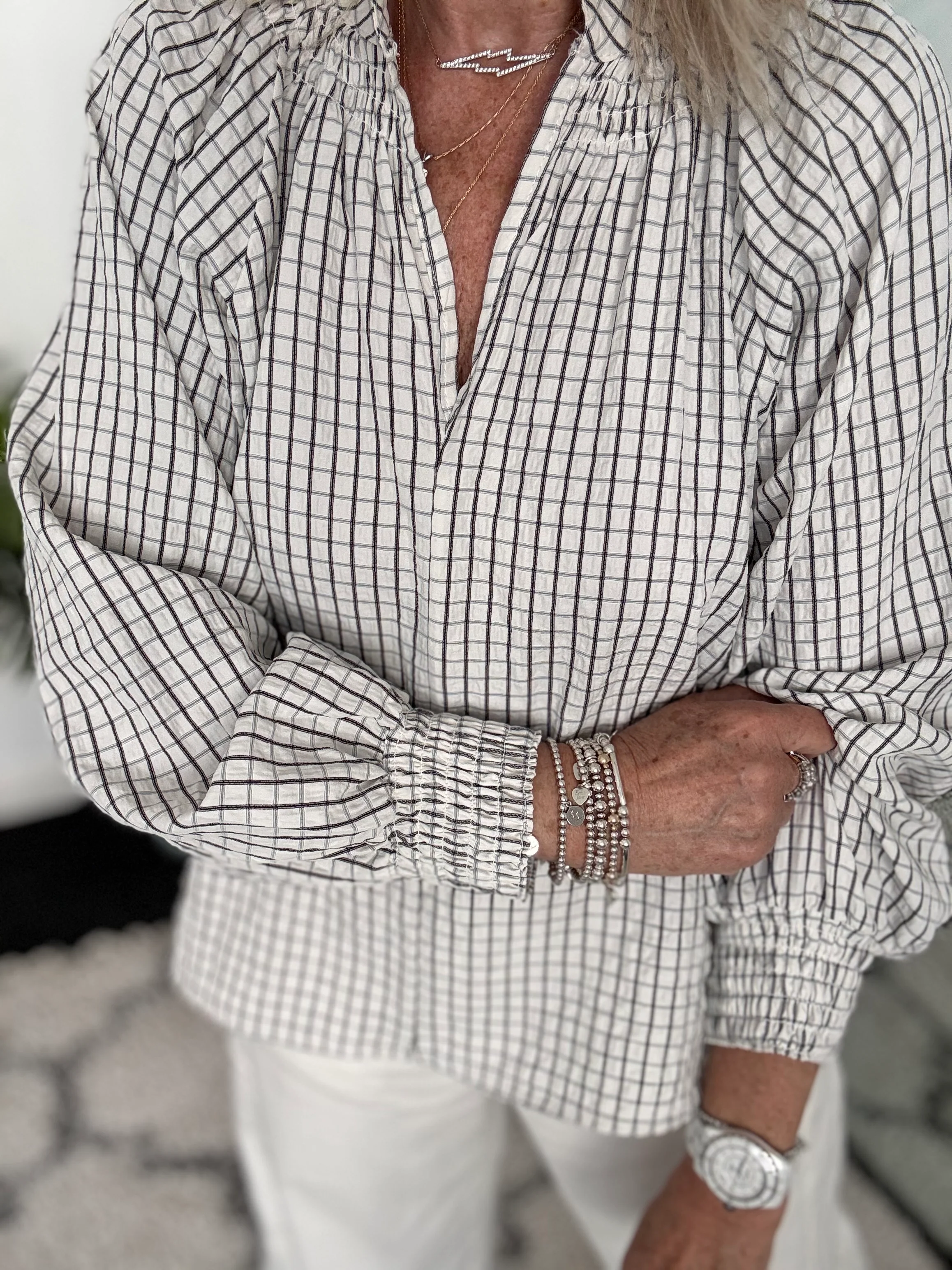 Checked Blouse in Ivory - Image 4
