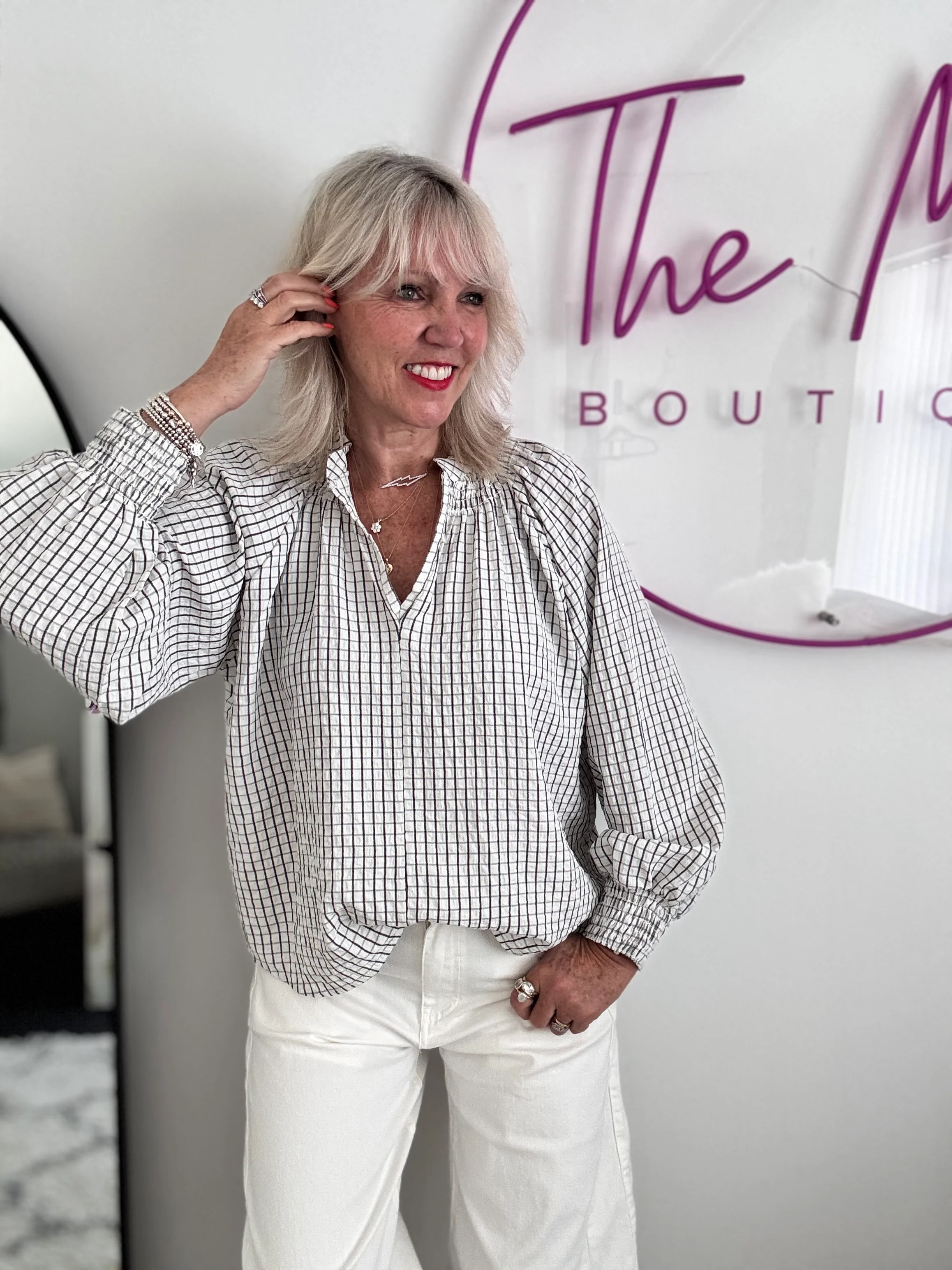 Checked Blouse in Ivory - Image 5