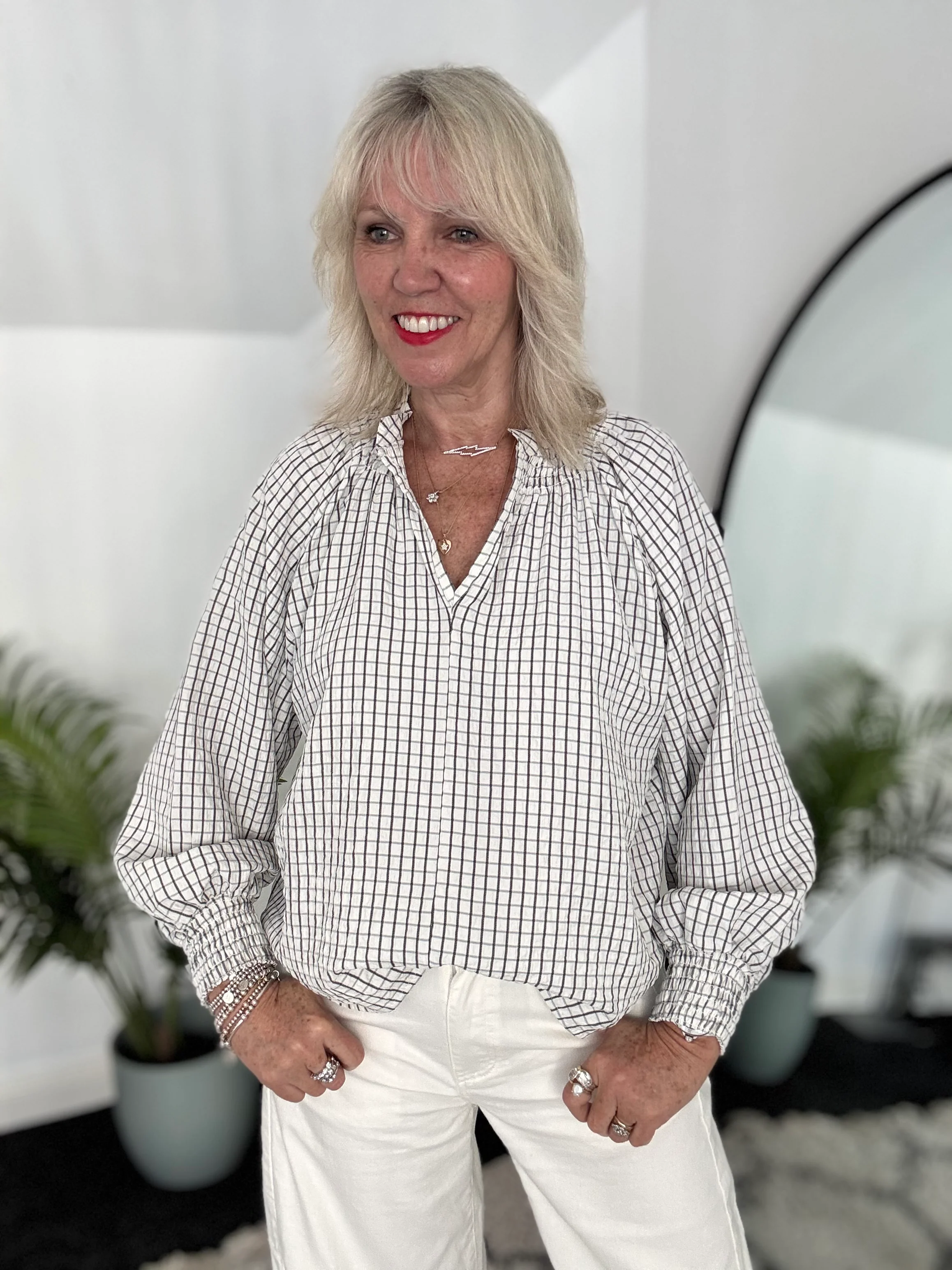 Checked Blouse in Ivory - Image 6