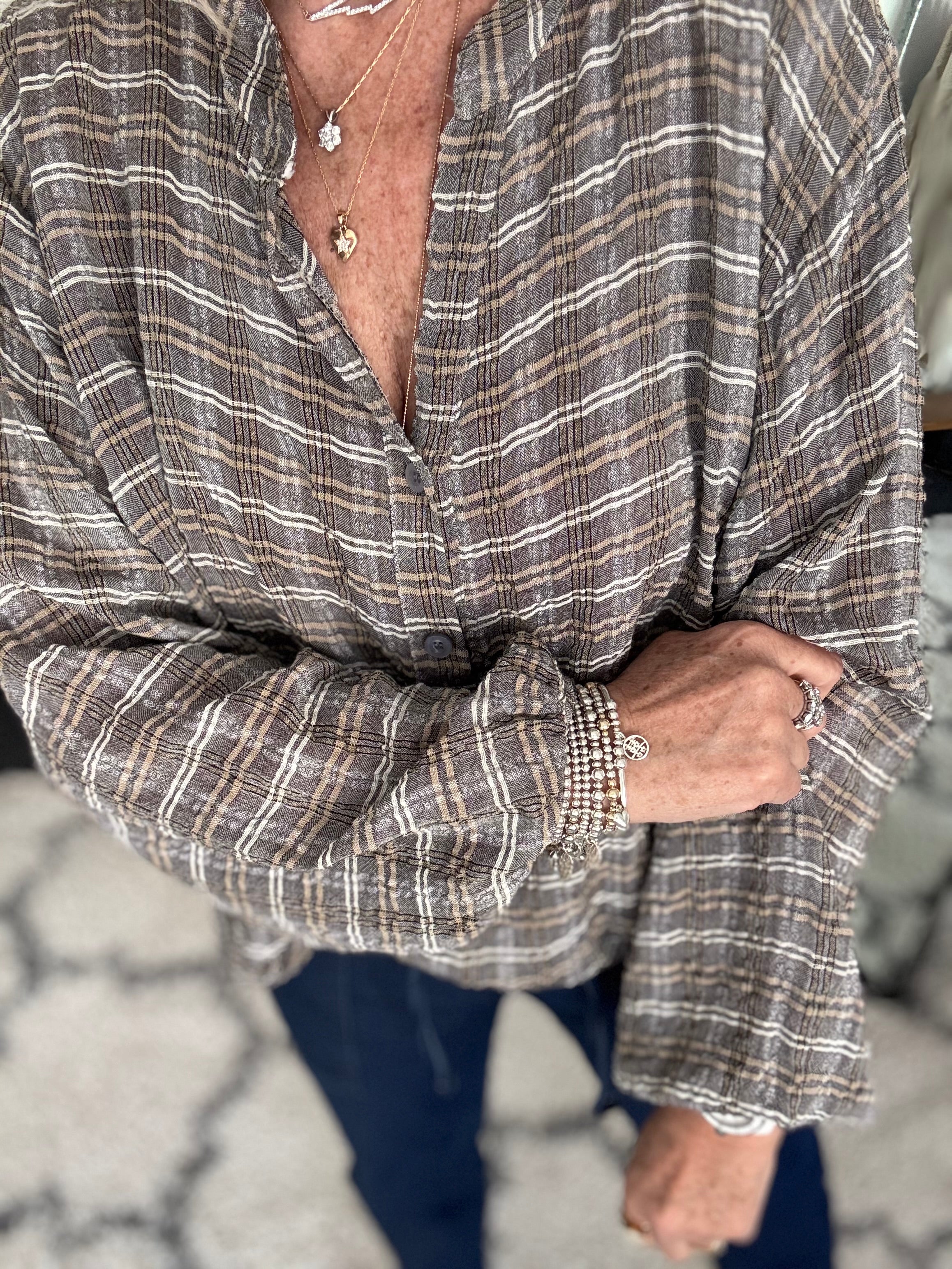 Checked Seersucker Shirt in Mocha - Image 2