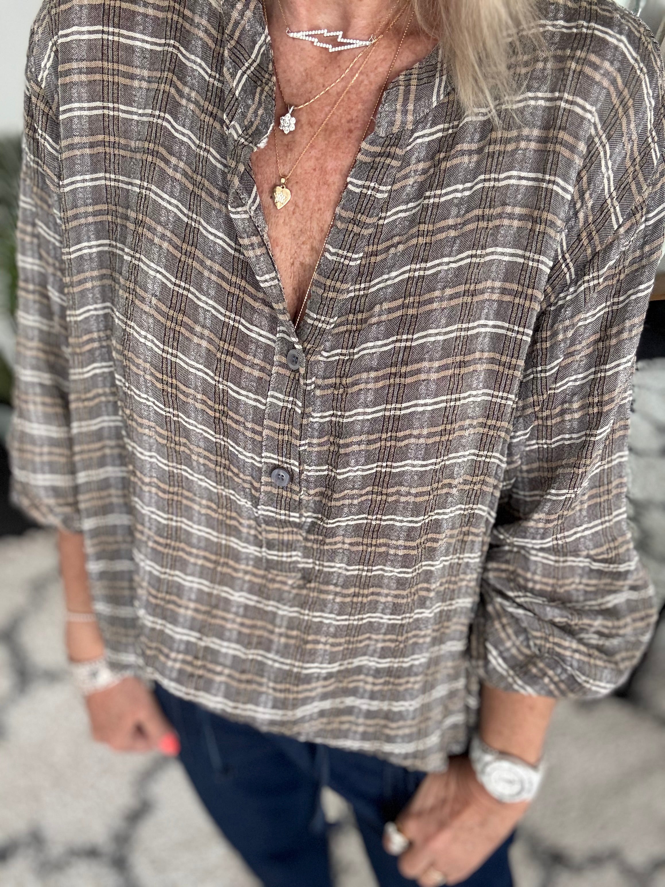 Checked Seersucker Shirt in Mocha - Image 5