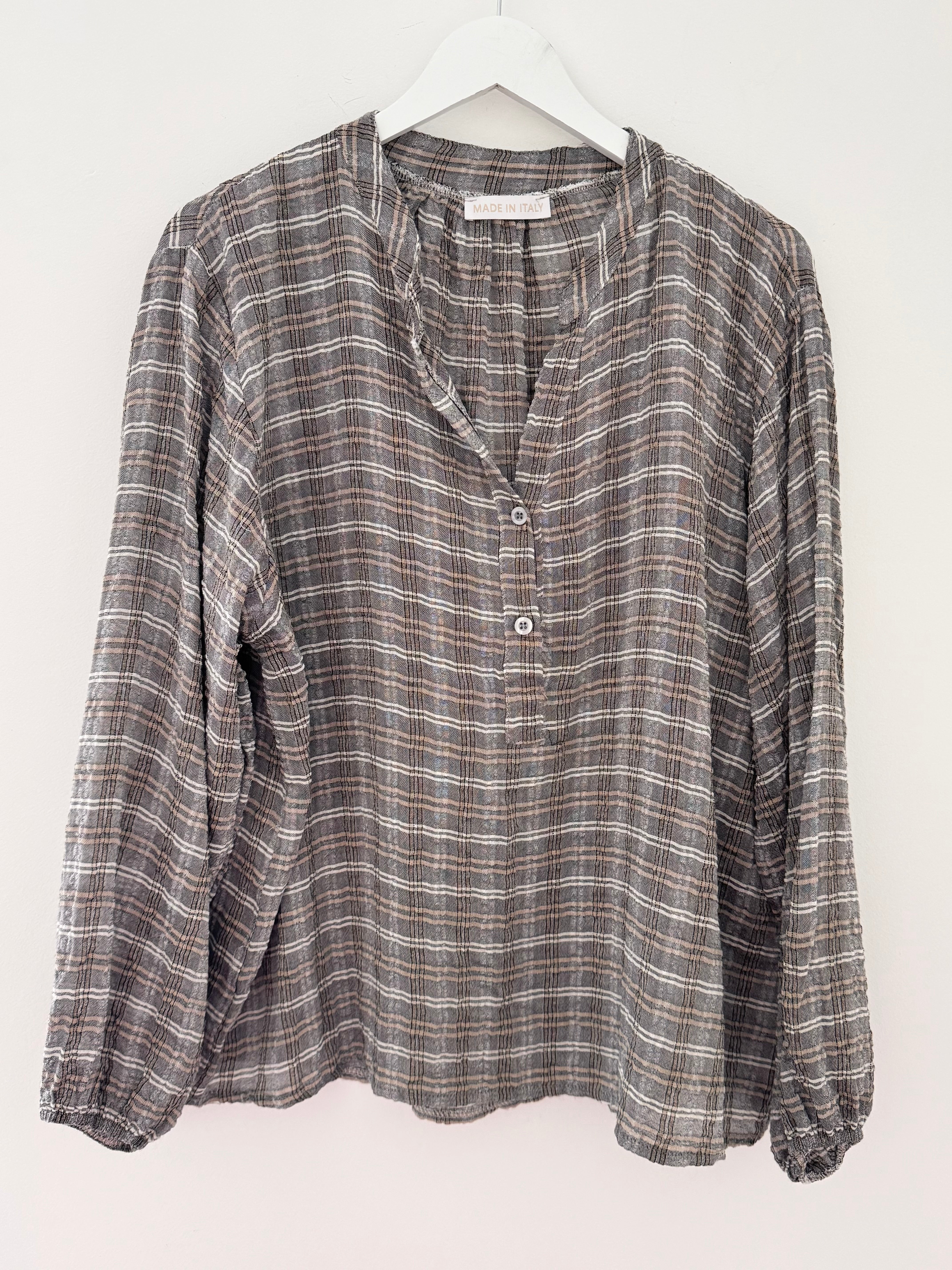 Checked Seersucker Shirt in Mocha - Image 8
