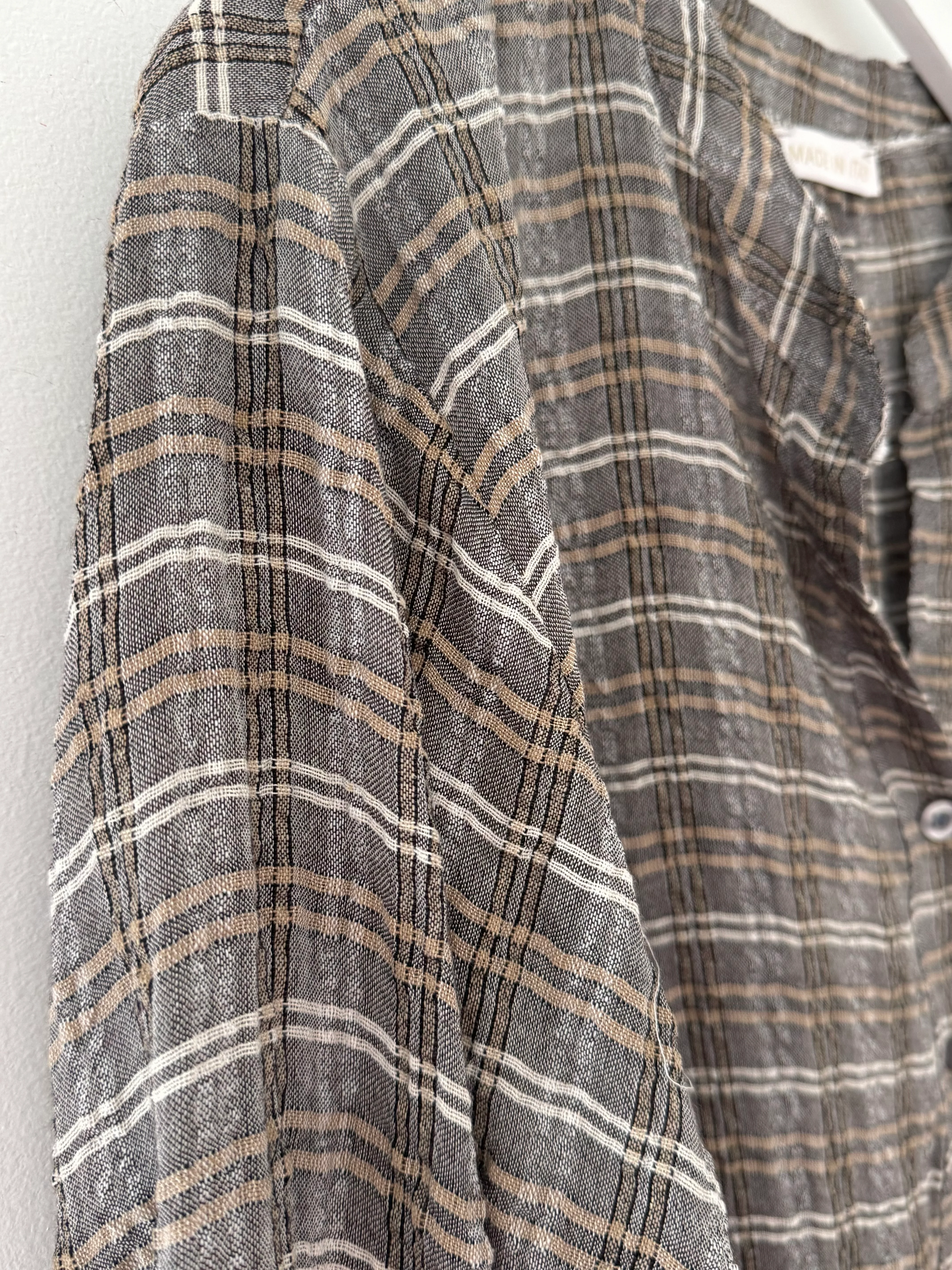 Checked Seersucker Shirt in Mocha - Image 9