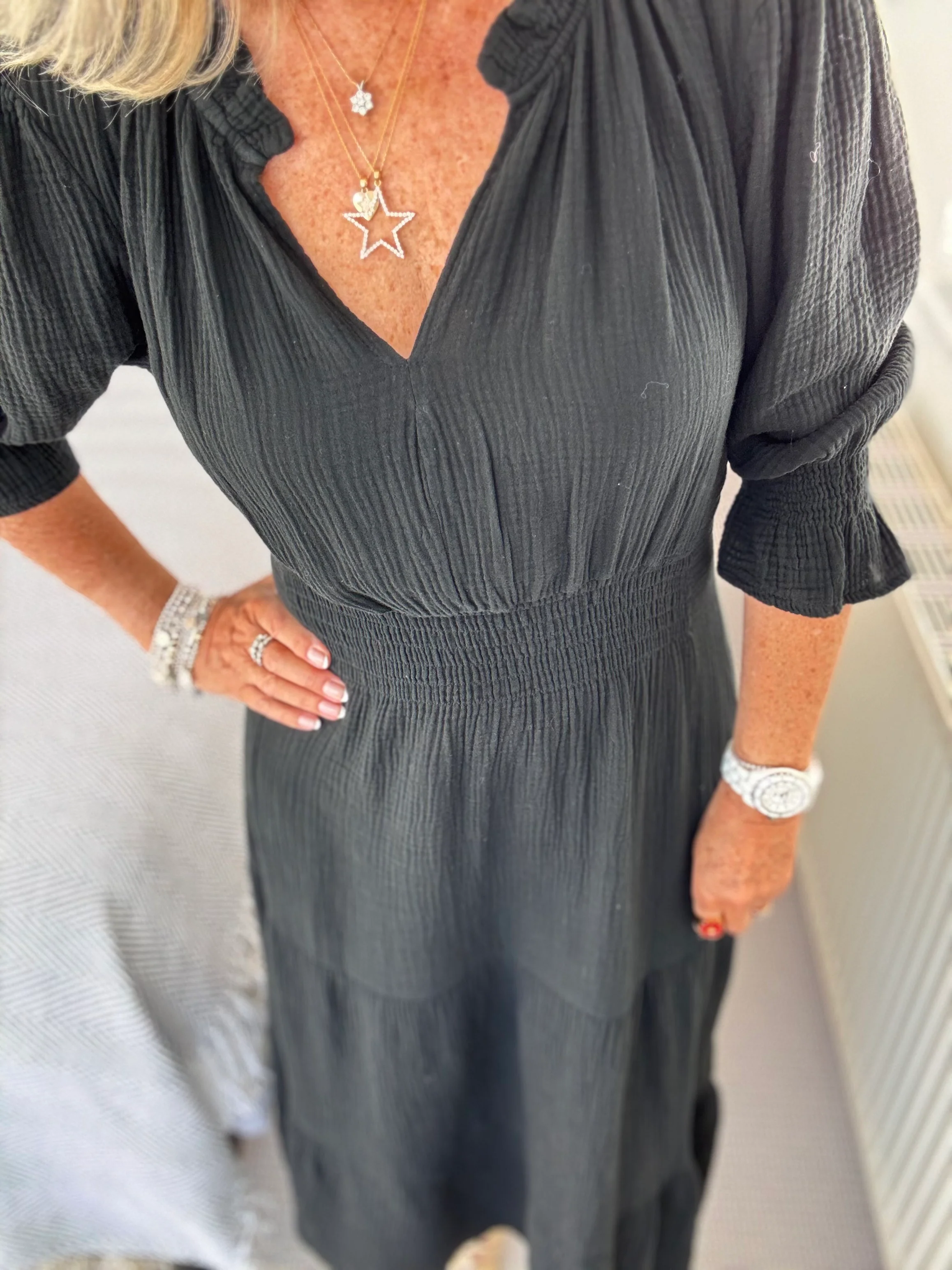 Cheesecloth Midi Dress in Black - Image 5