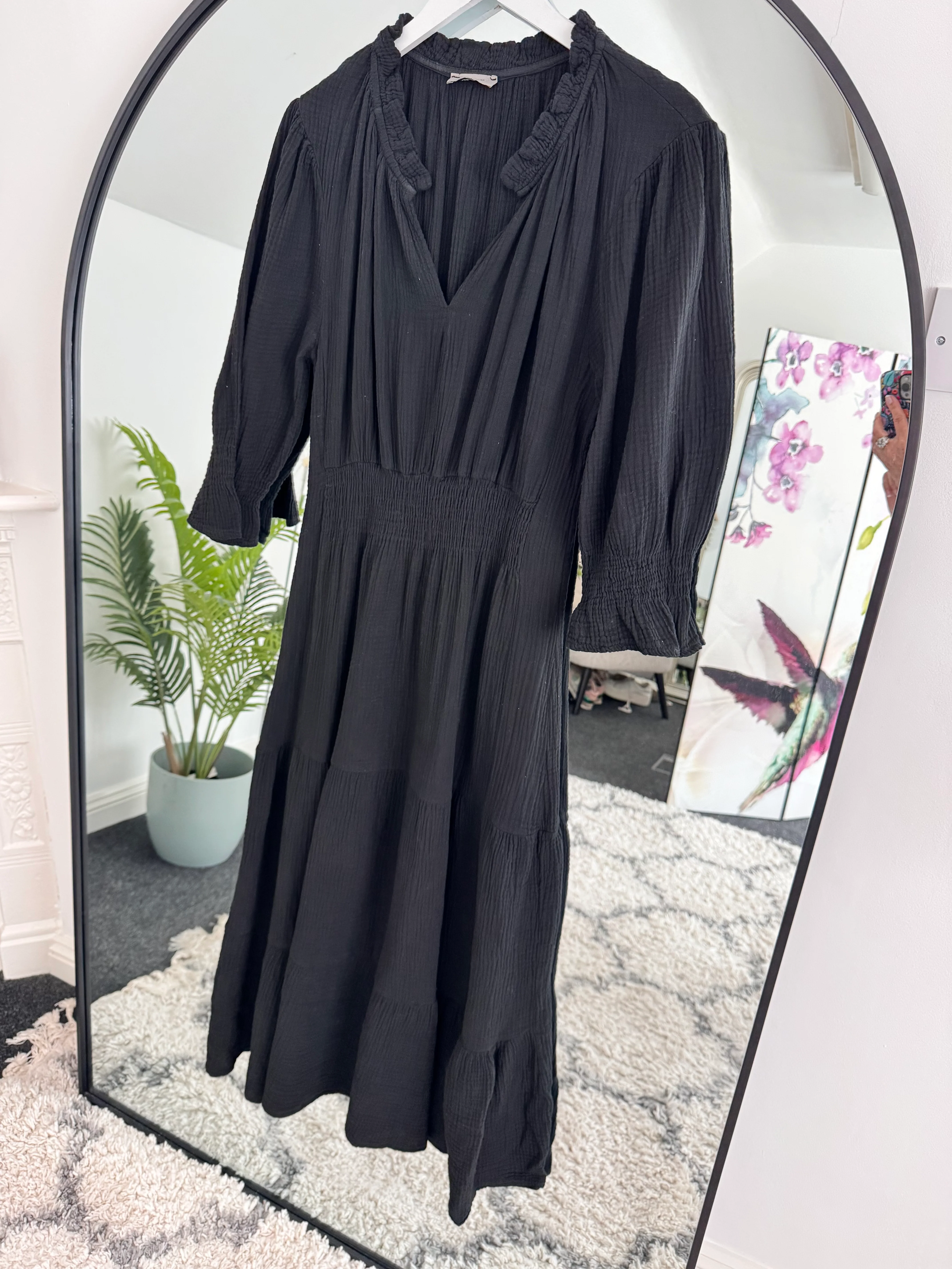 Cheesecloth Midi Dress in Black - Image 7