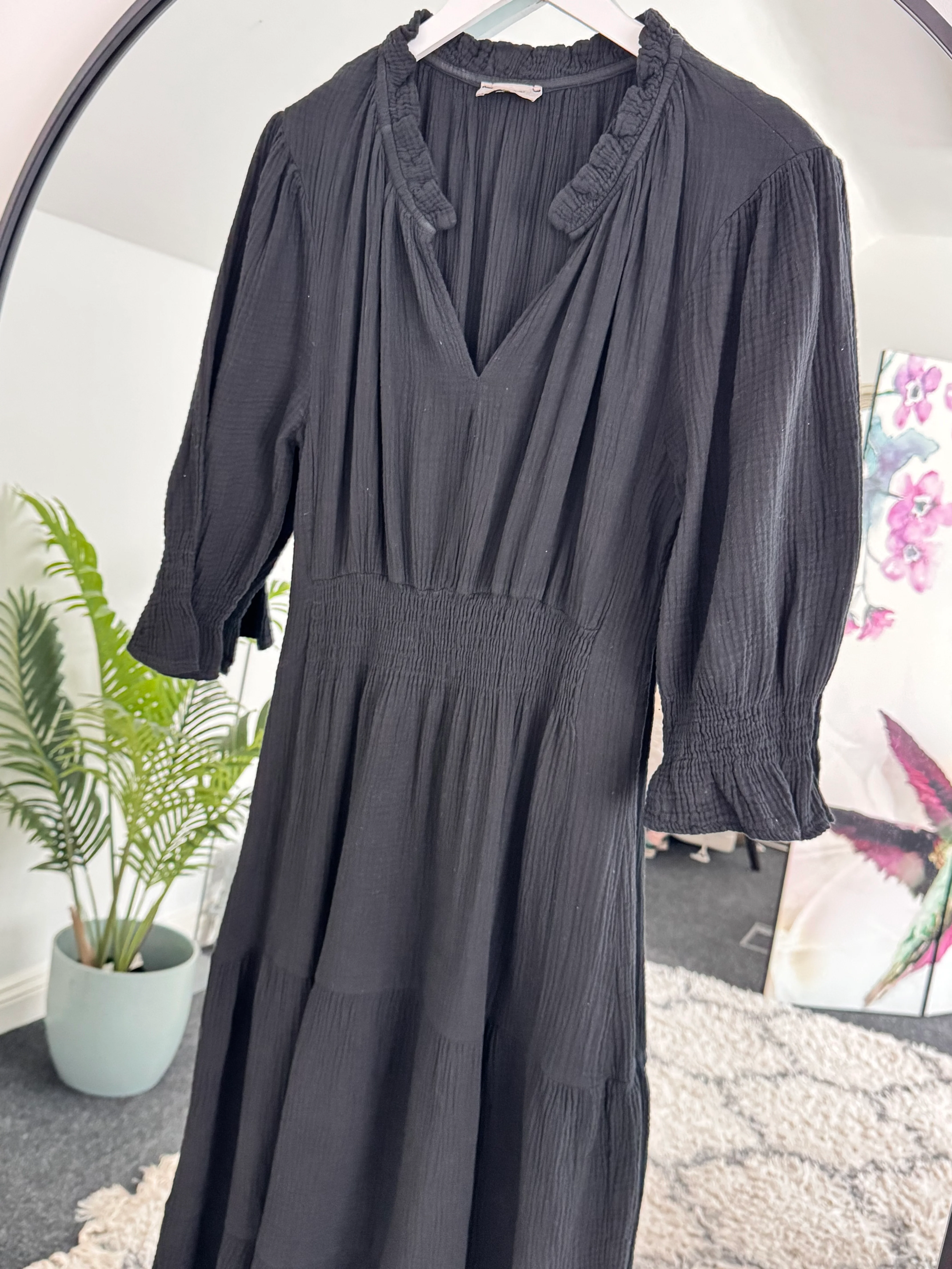 Cheesecloth Midi Dress in Black - Image 8