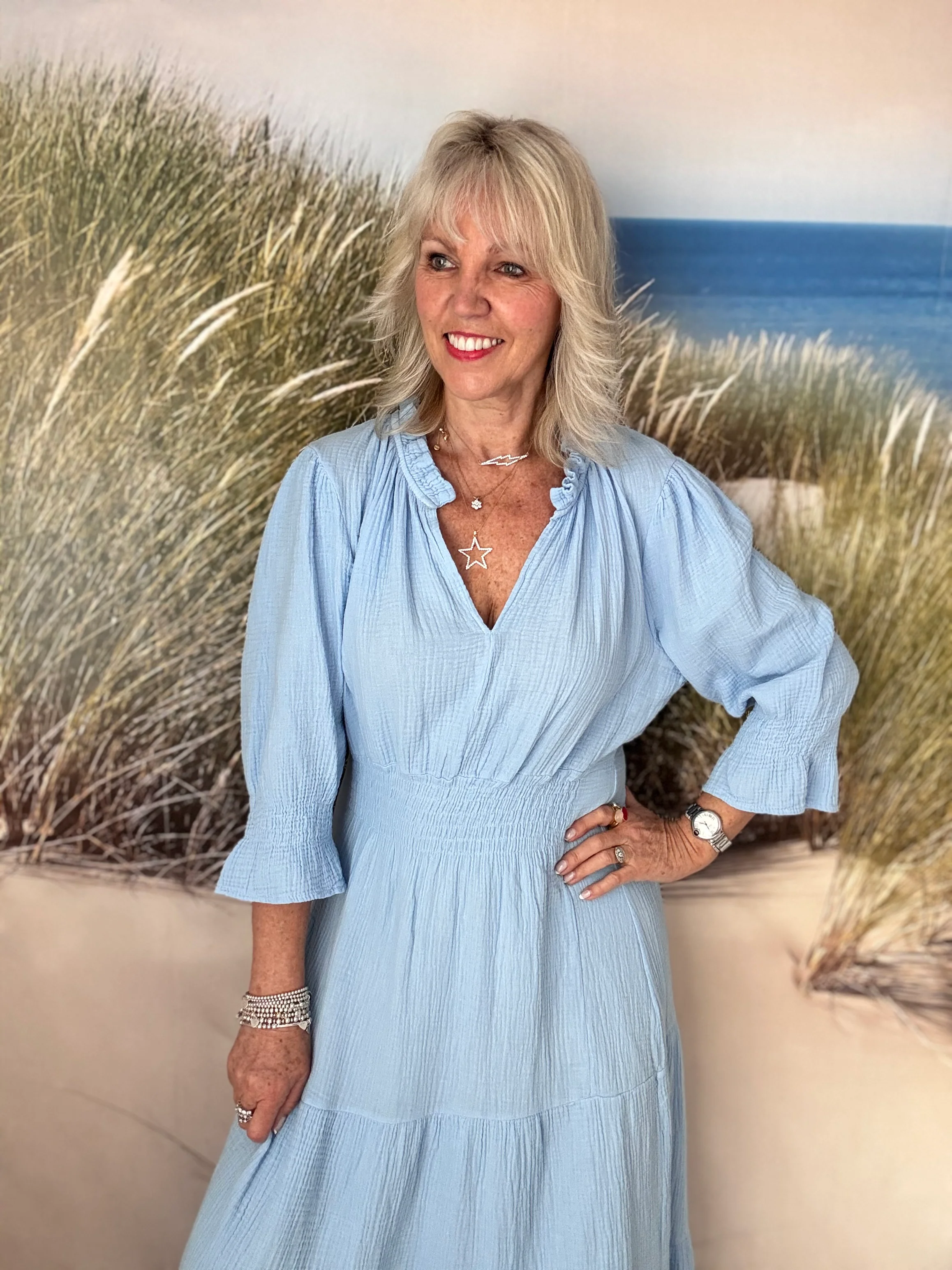 Cheesecloth Midi Dress in Blue - Image 5