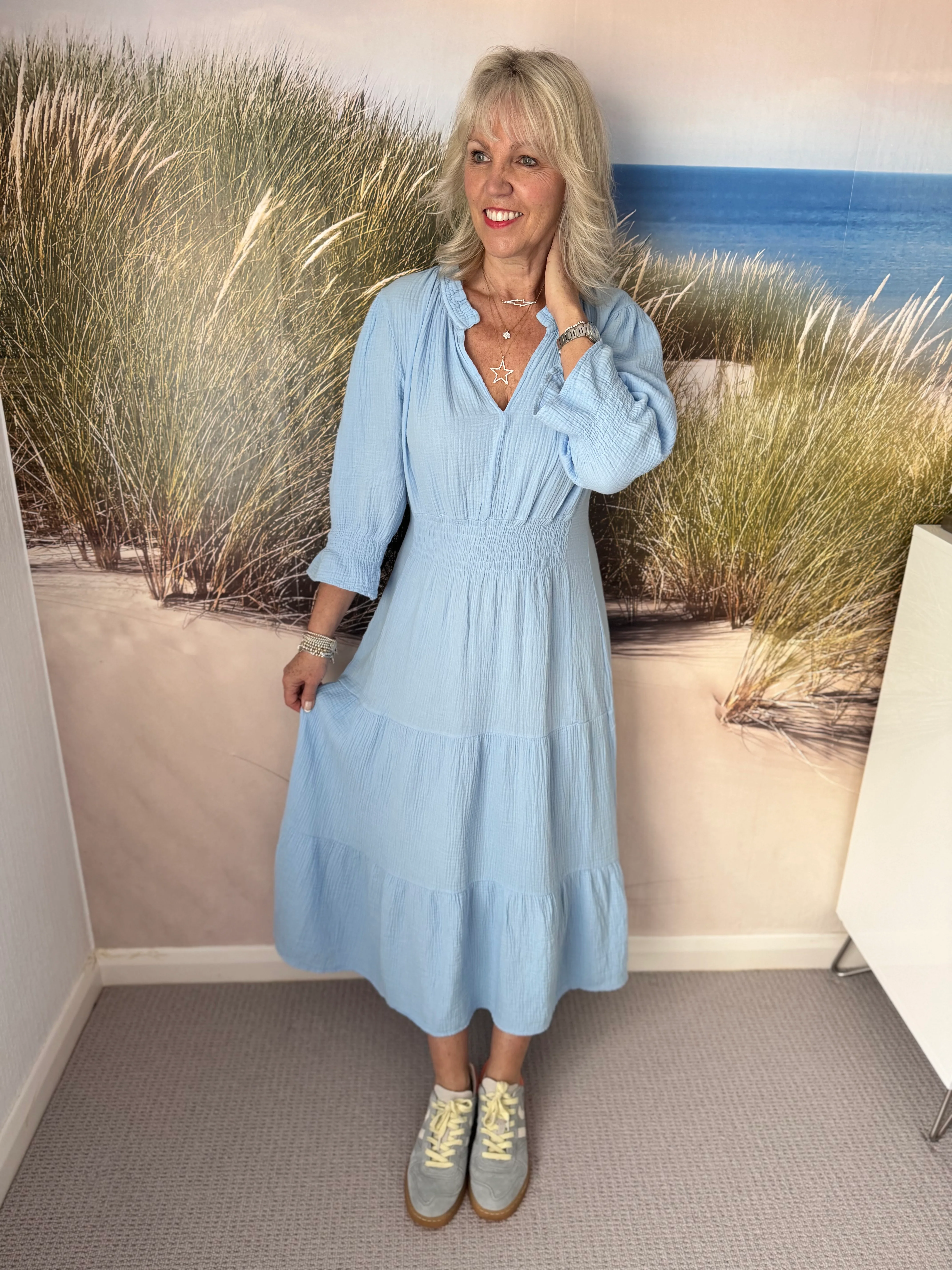Cheesecloth Midi Dress in Blue - Image 7