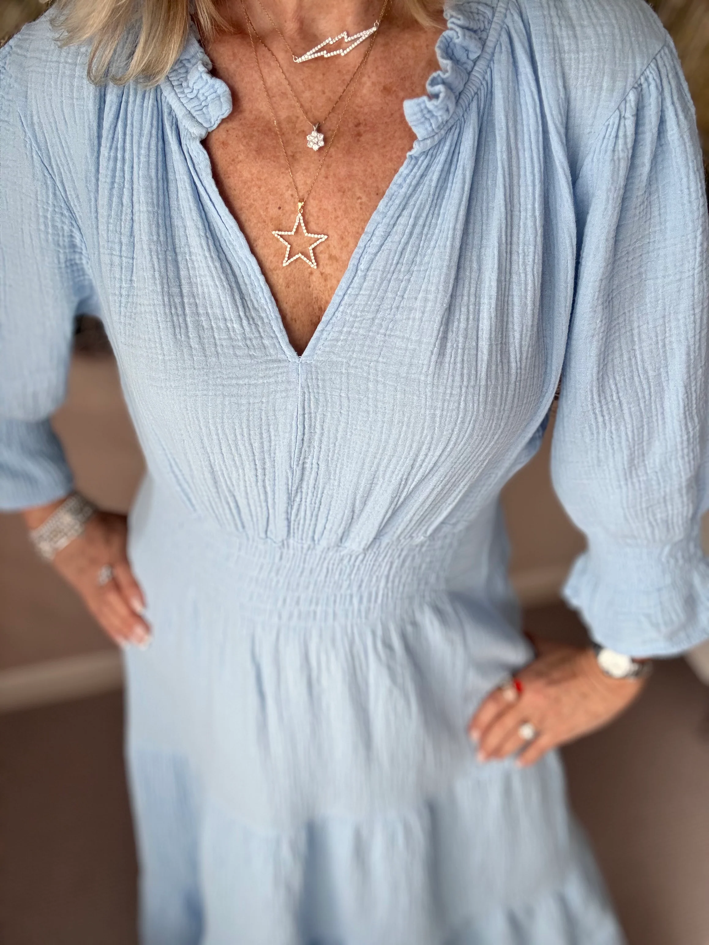 Cheesecloth Midi Dress in Blue - Image 8