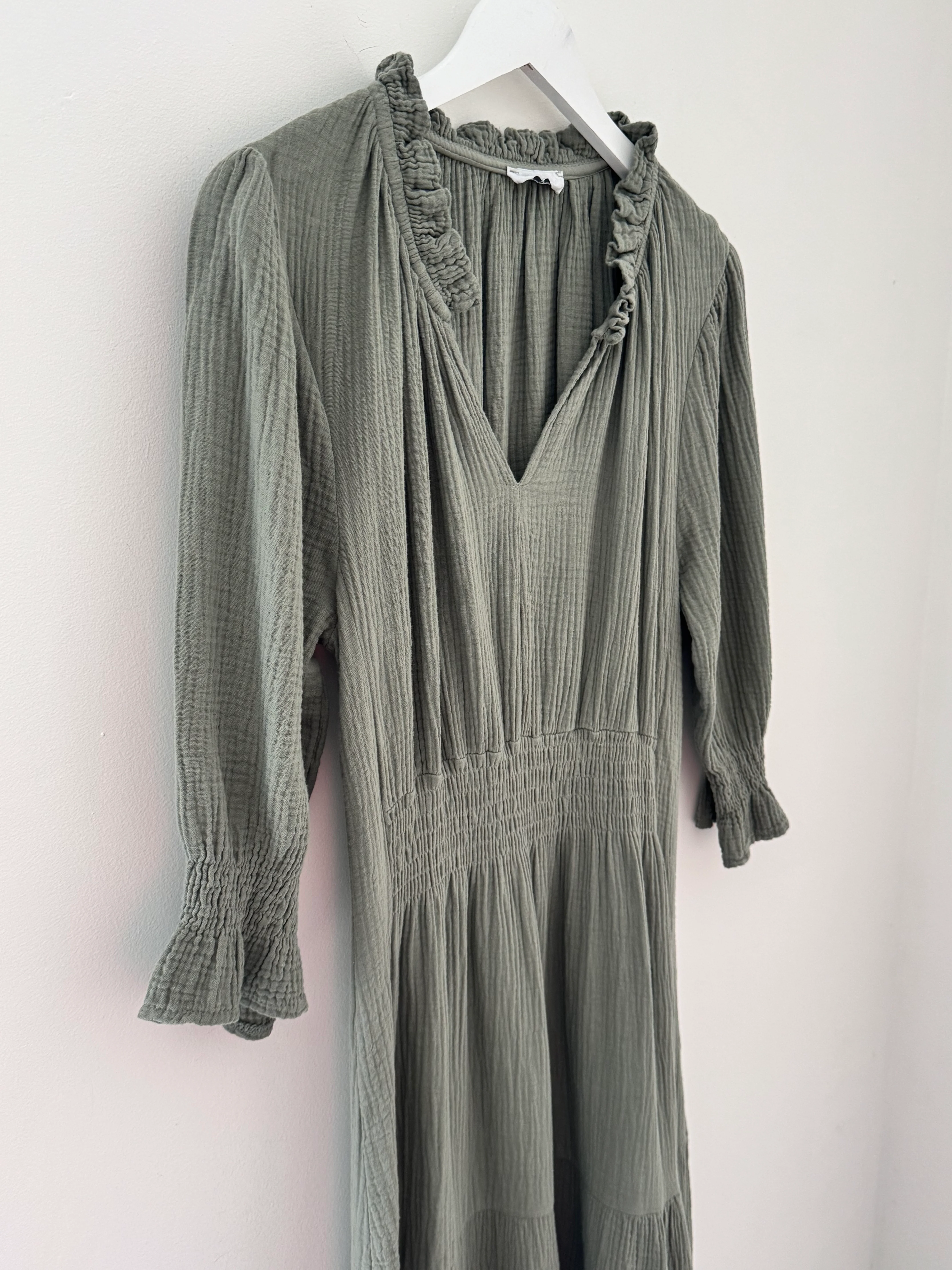 Cheesecloth Midi Dress in Khaki - Image 10