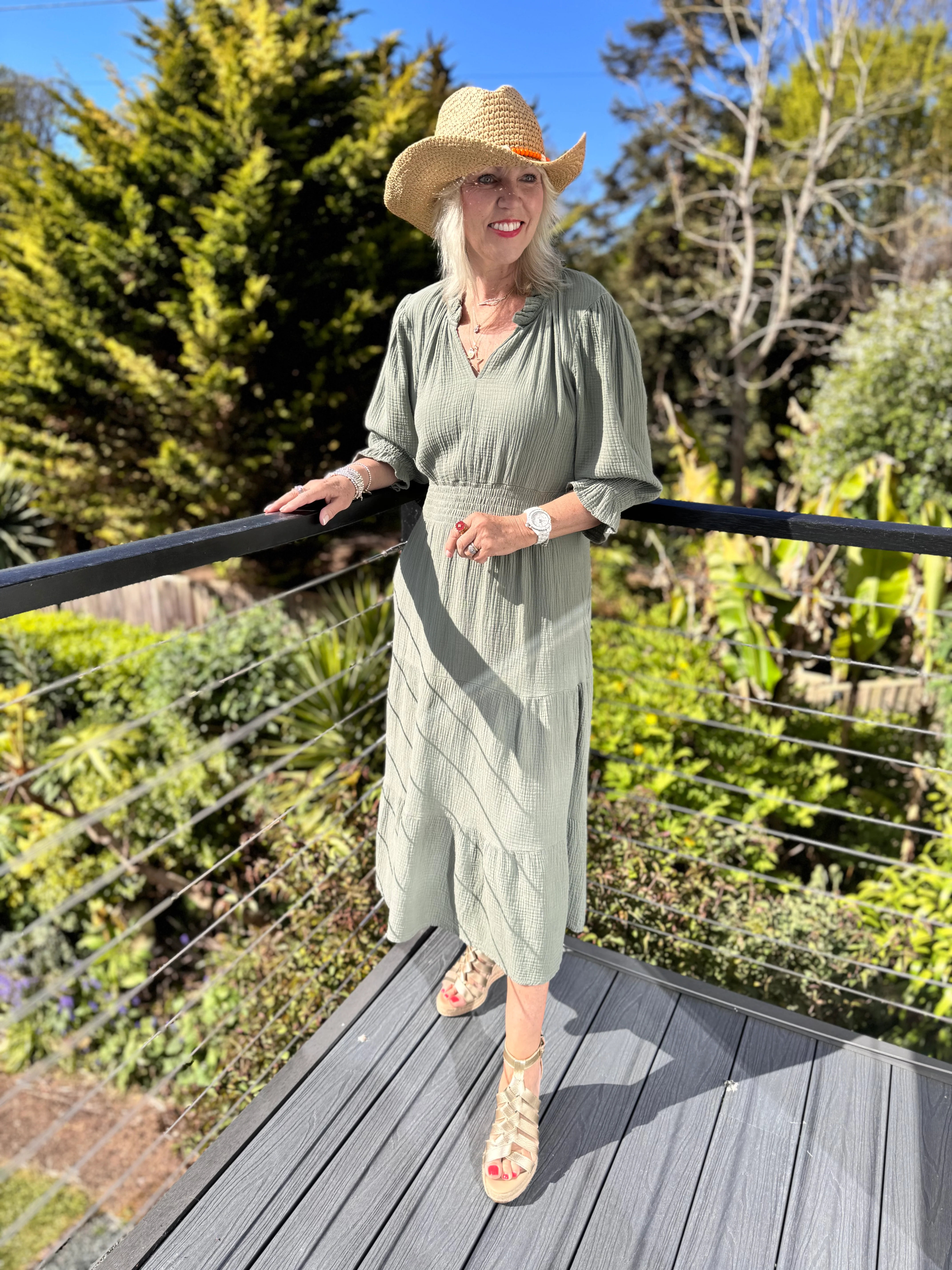 Cheesecloth Midi Dress in Khaki - Image 5