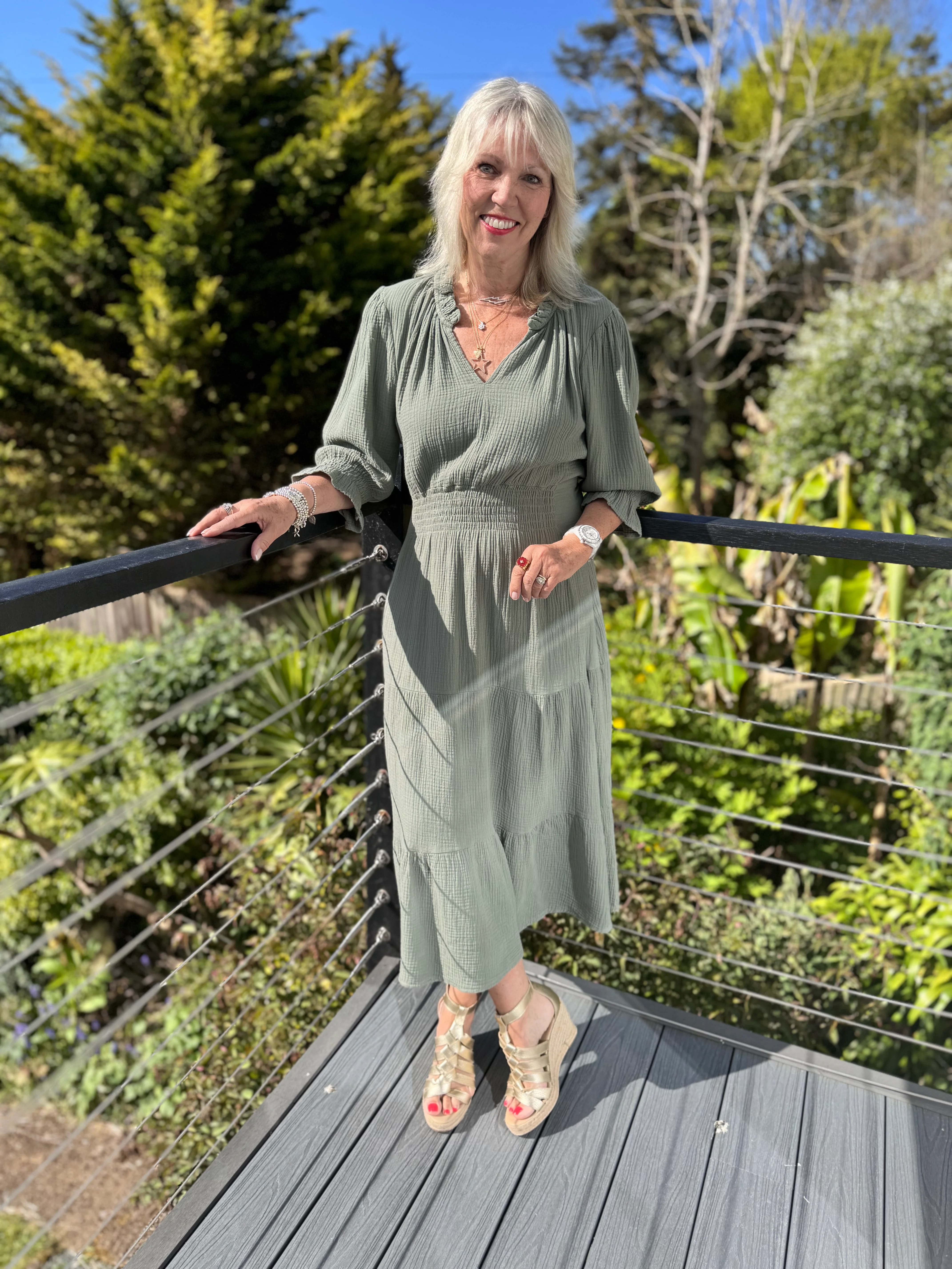 Cheesecloth Midi Dress in Khaki - Image 8