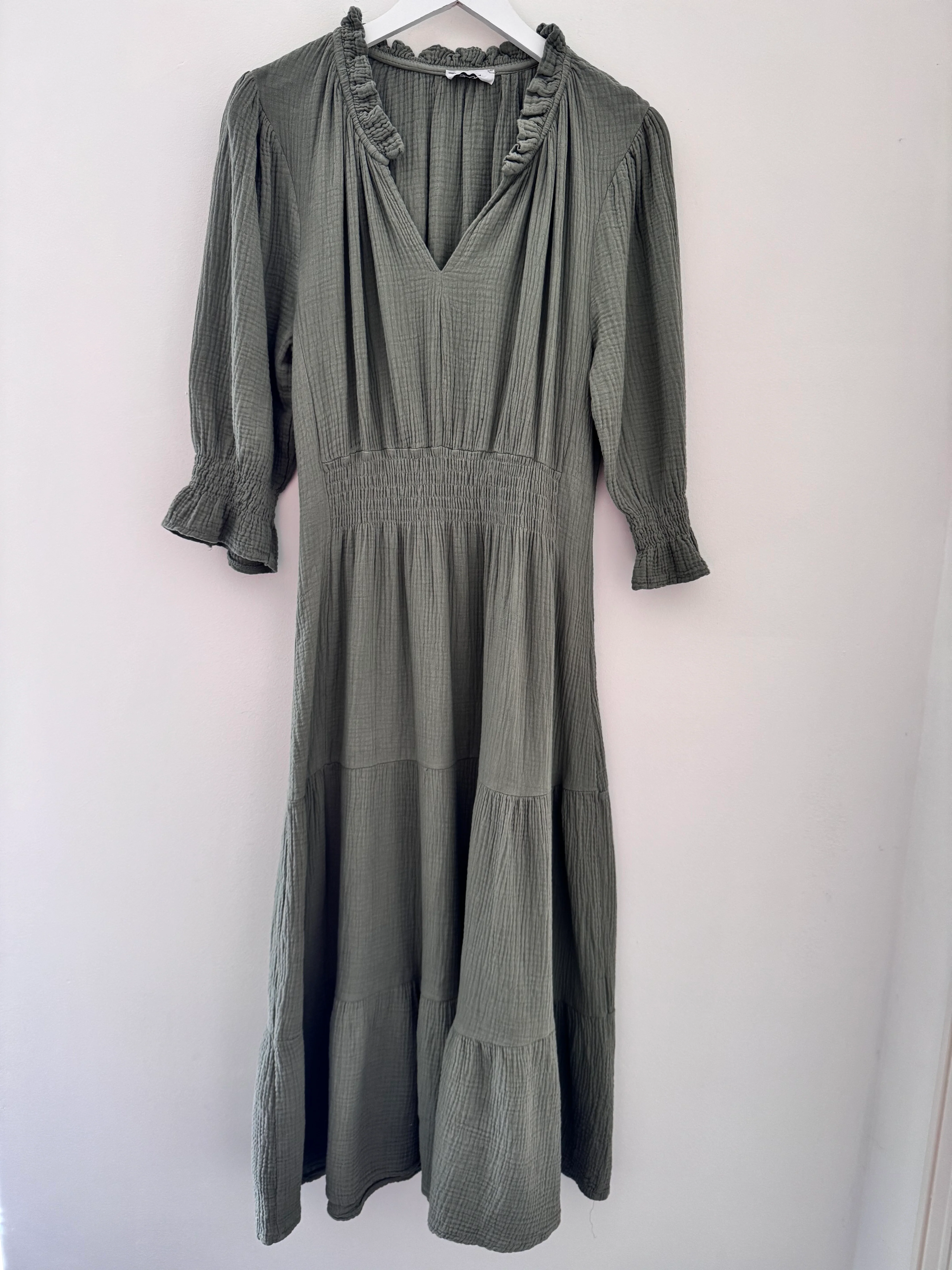 Cheesecloth Midi Dress in Khaki - Image 9