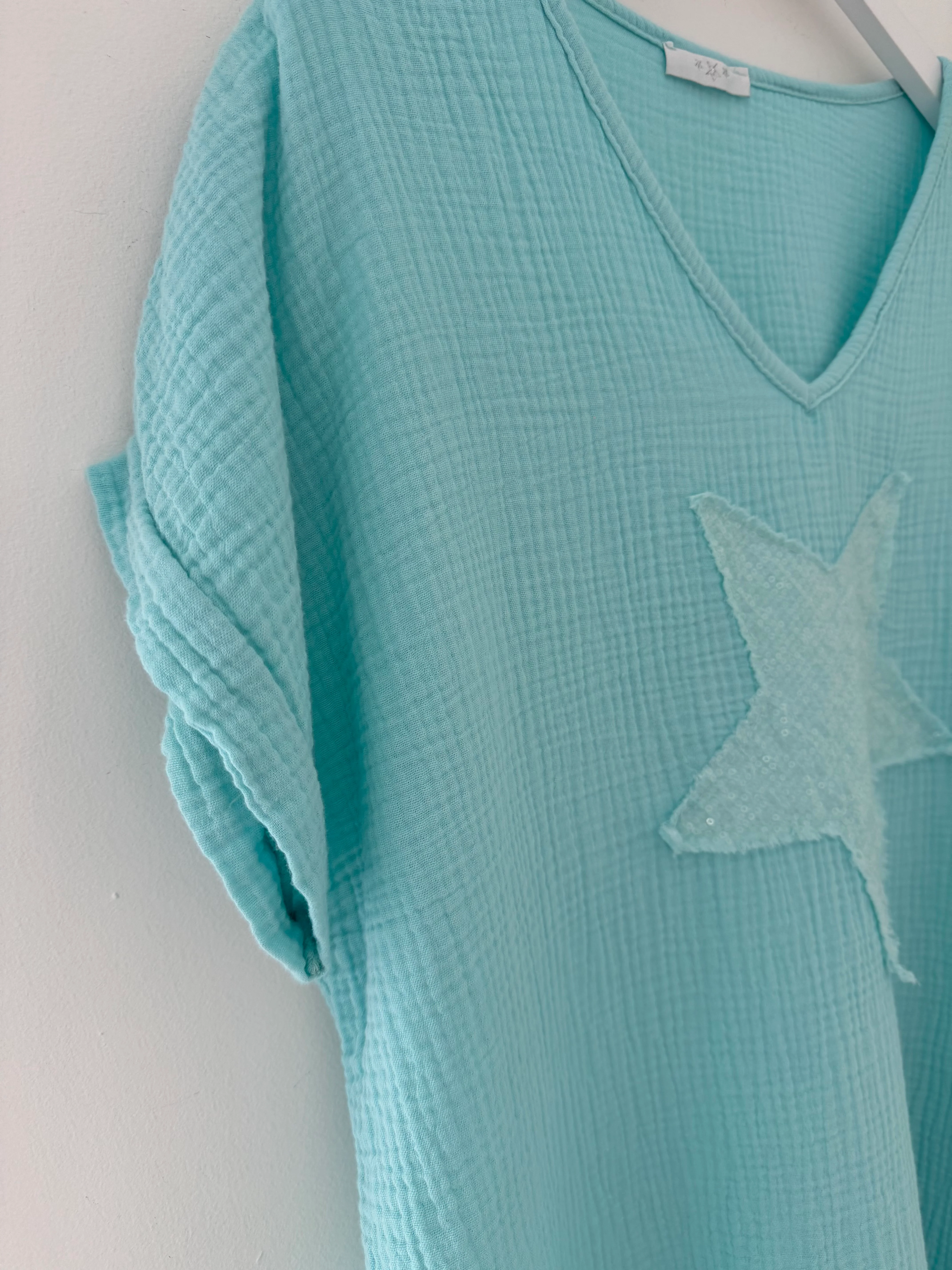 Cheesecloth Sequin Star Top in Aqua - Image 7