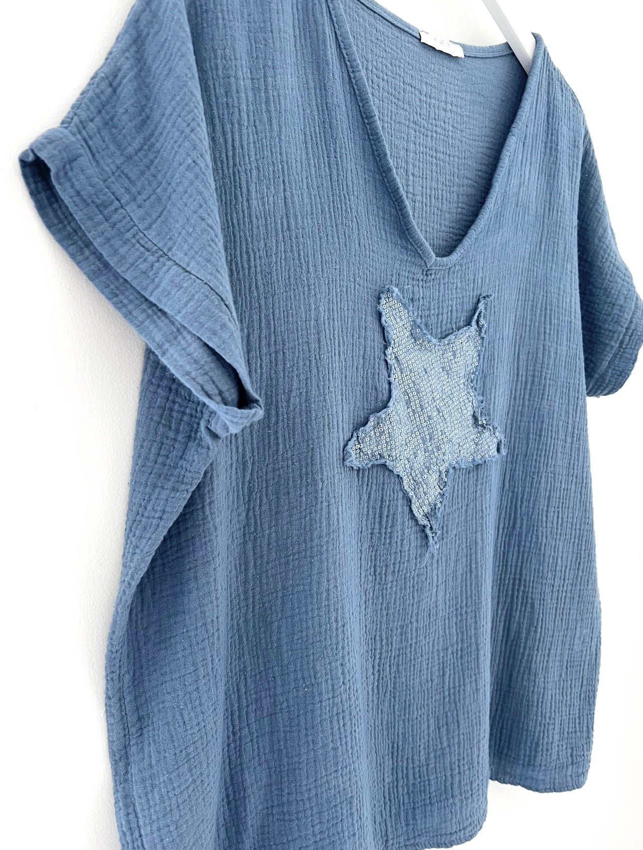 Cheesecloth Sequin Star Top in Blue - Image 5