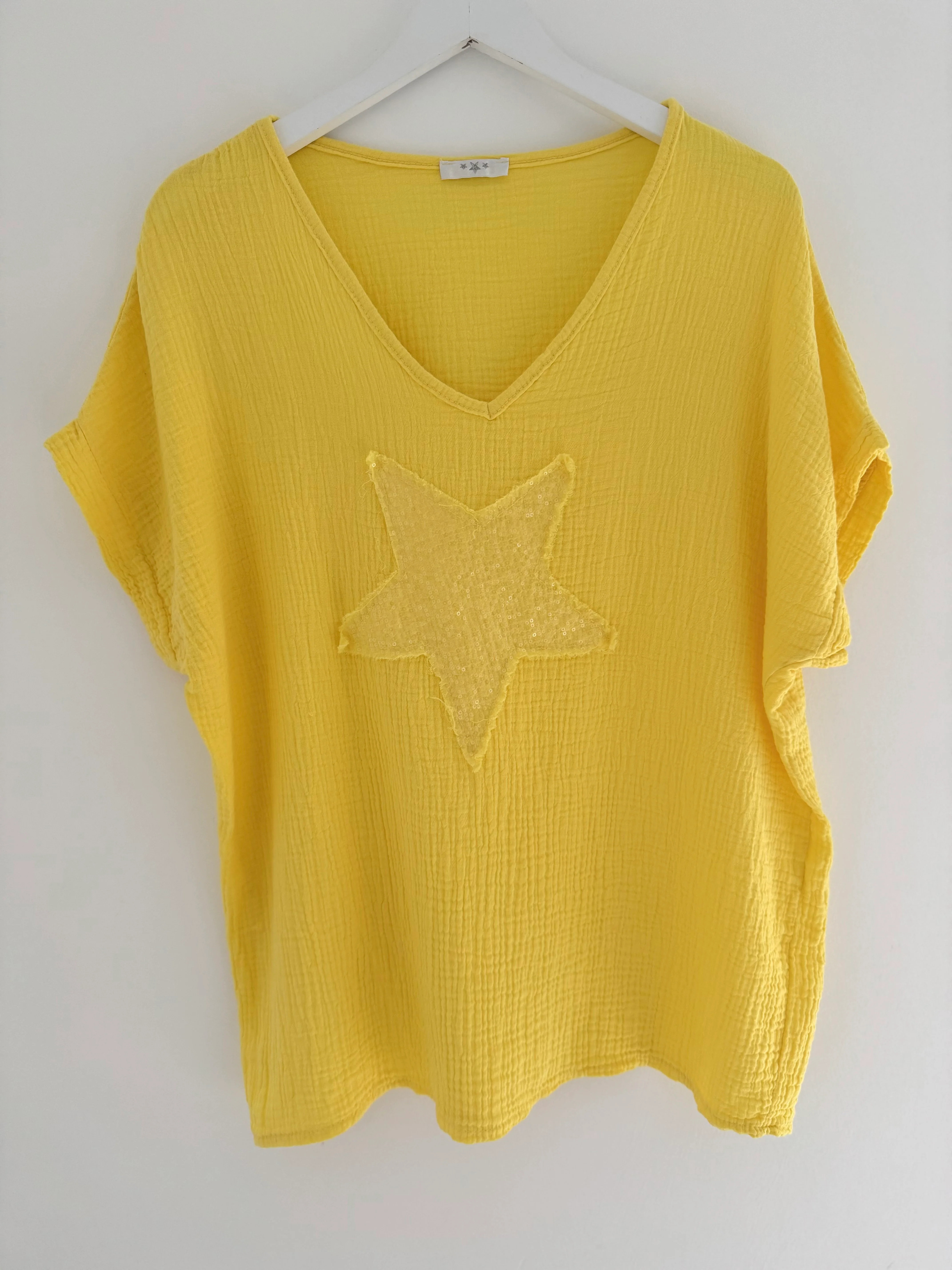 Cheesecloth Sequin Star Top in Sunshine Yellow - Image 8