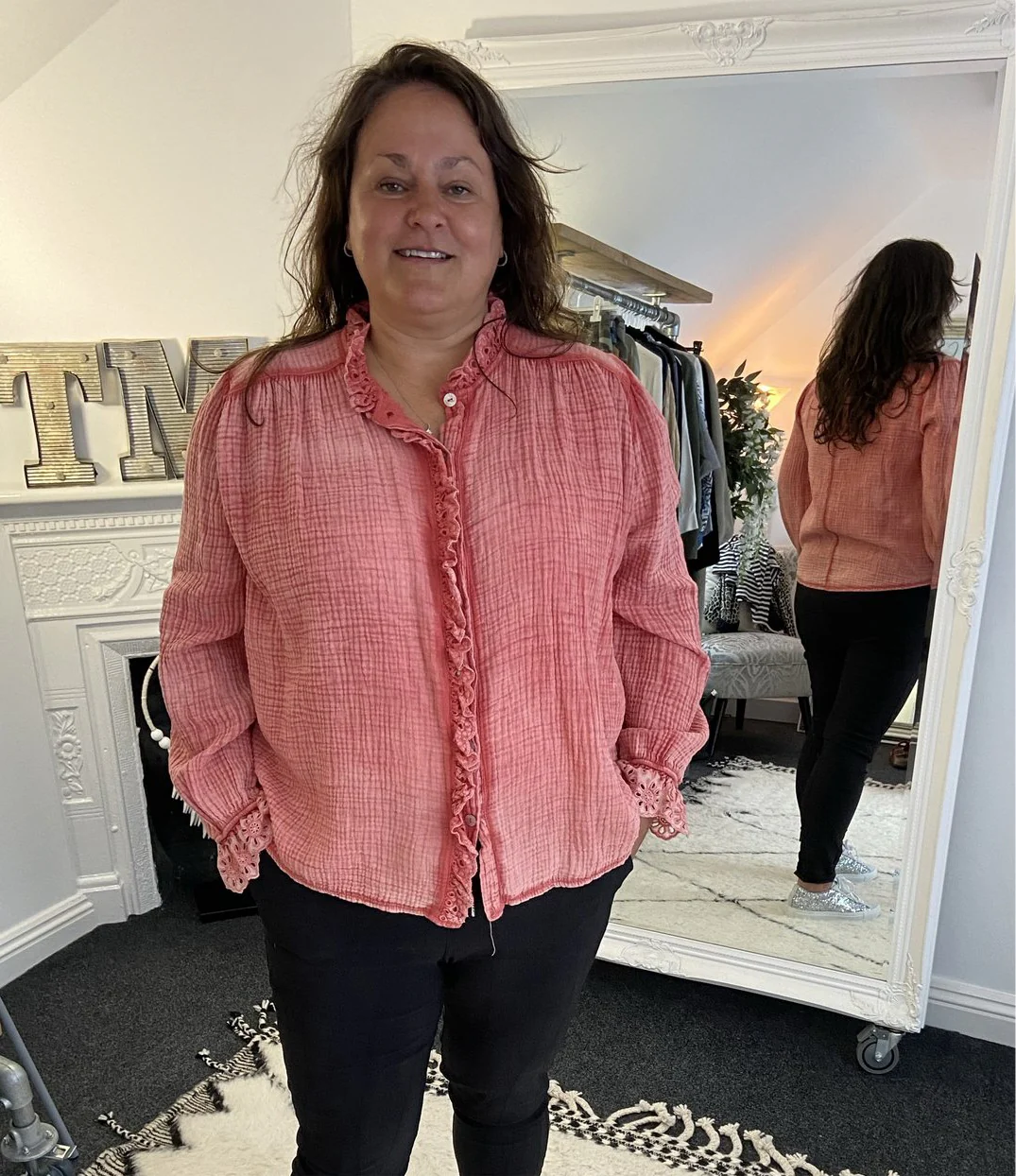 Cheesecloth Shirt in Coral - Image 3