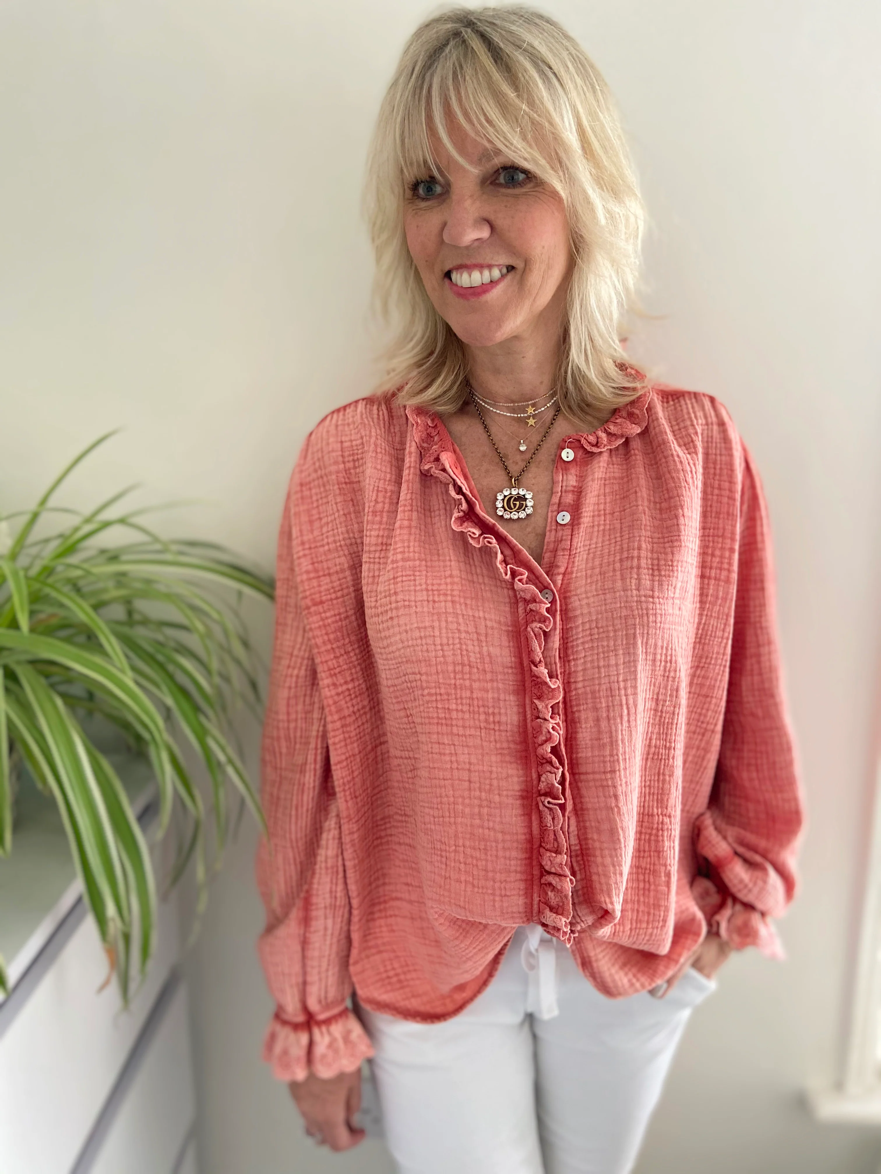 Cheesecloth Shirt in Coral - Image 4