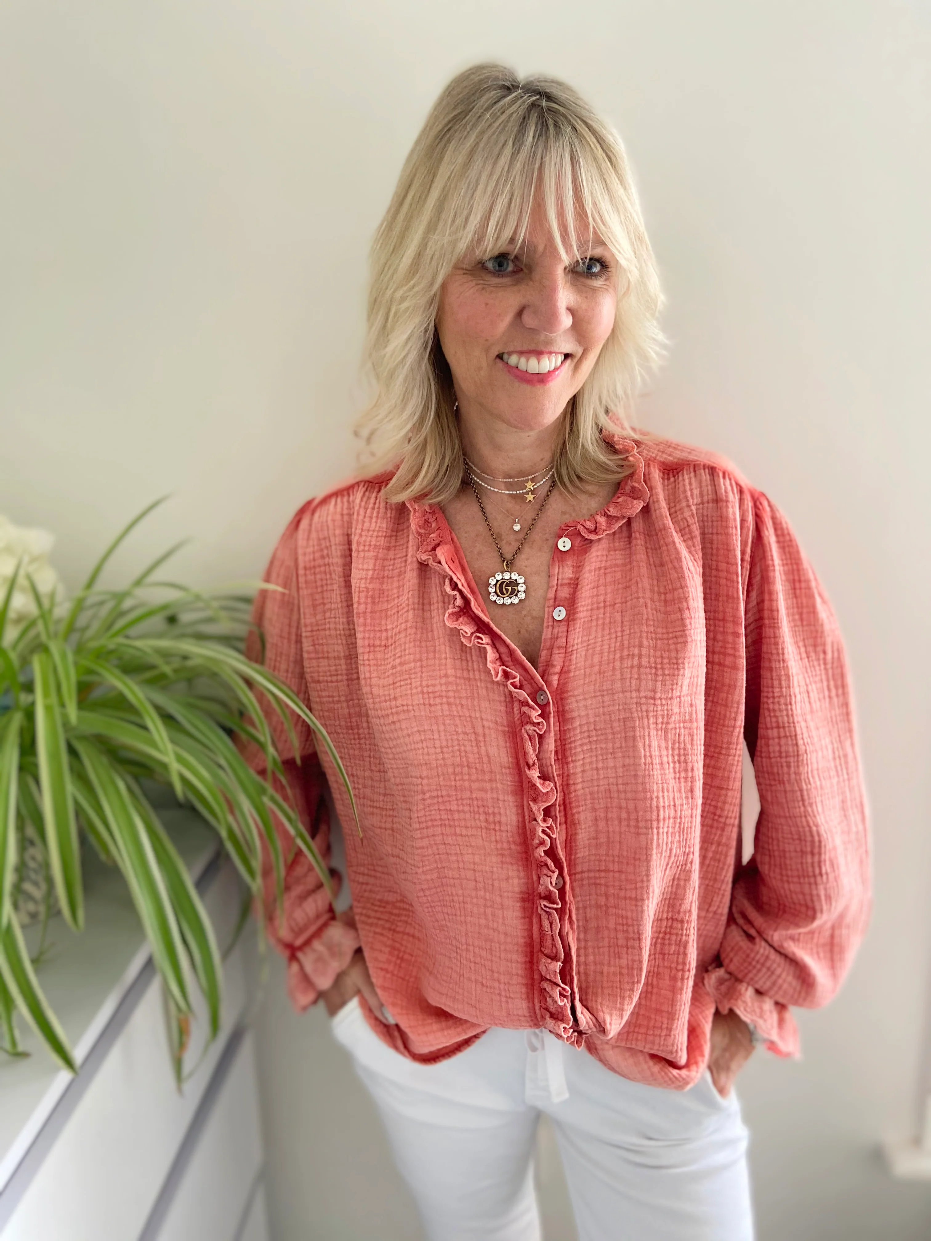 Cheesecloth Shirt in Coral - Image 5