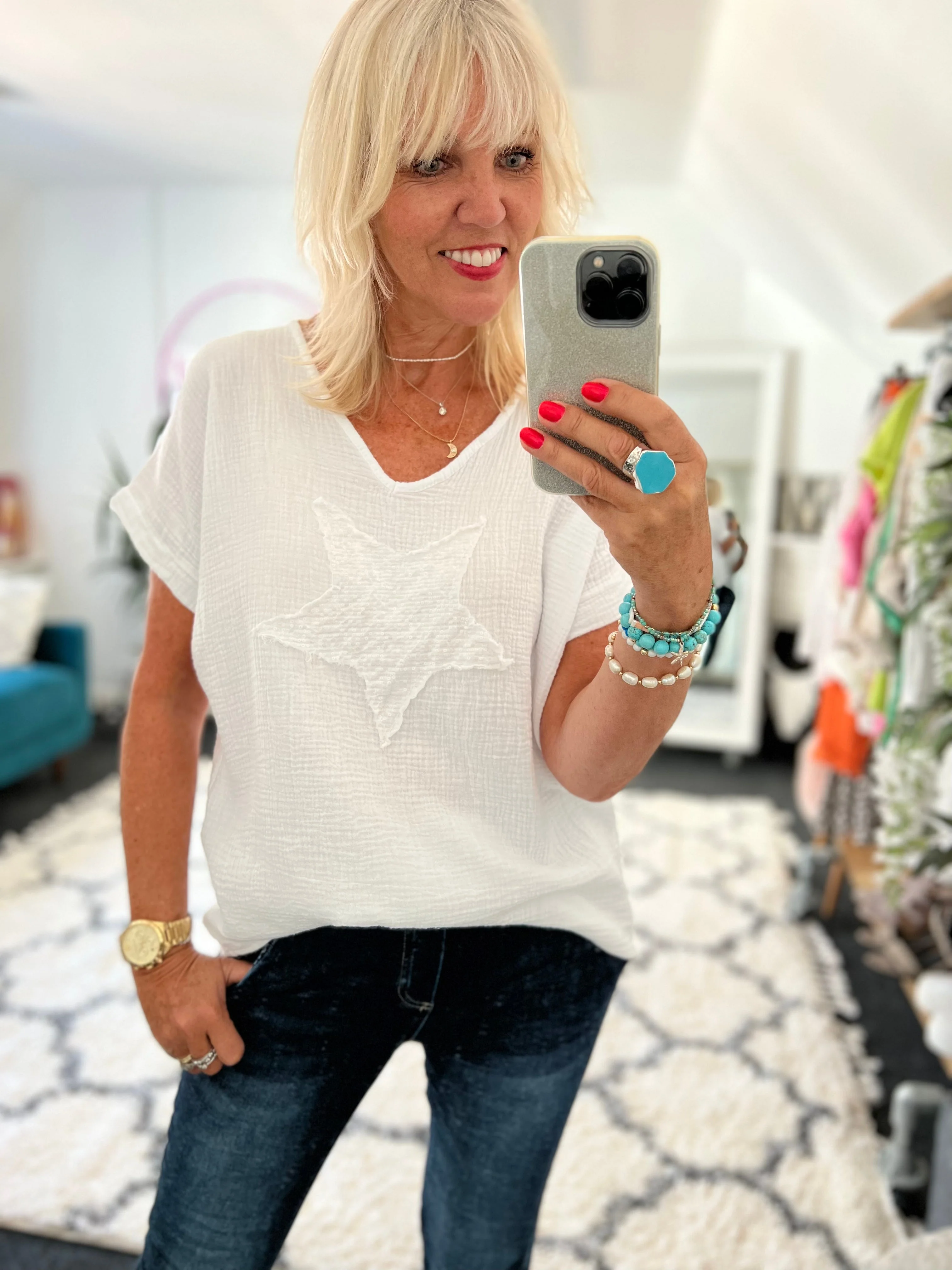 Cheesecloth Star Top in White - Image 3