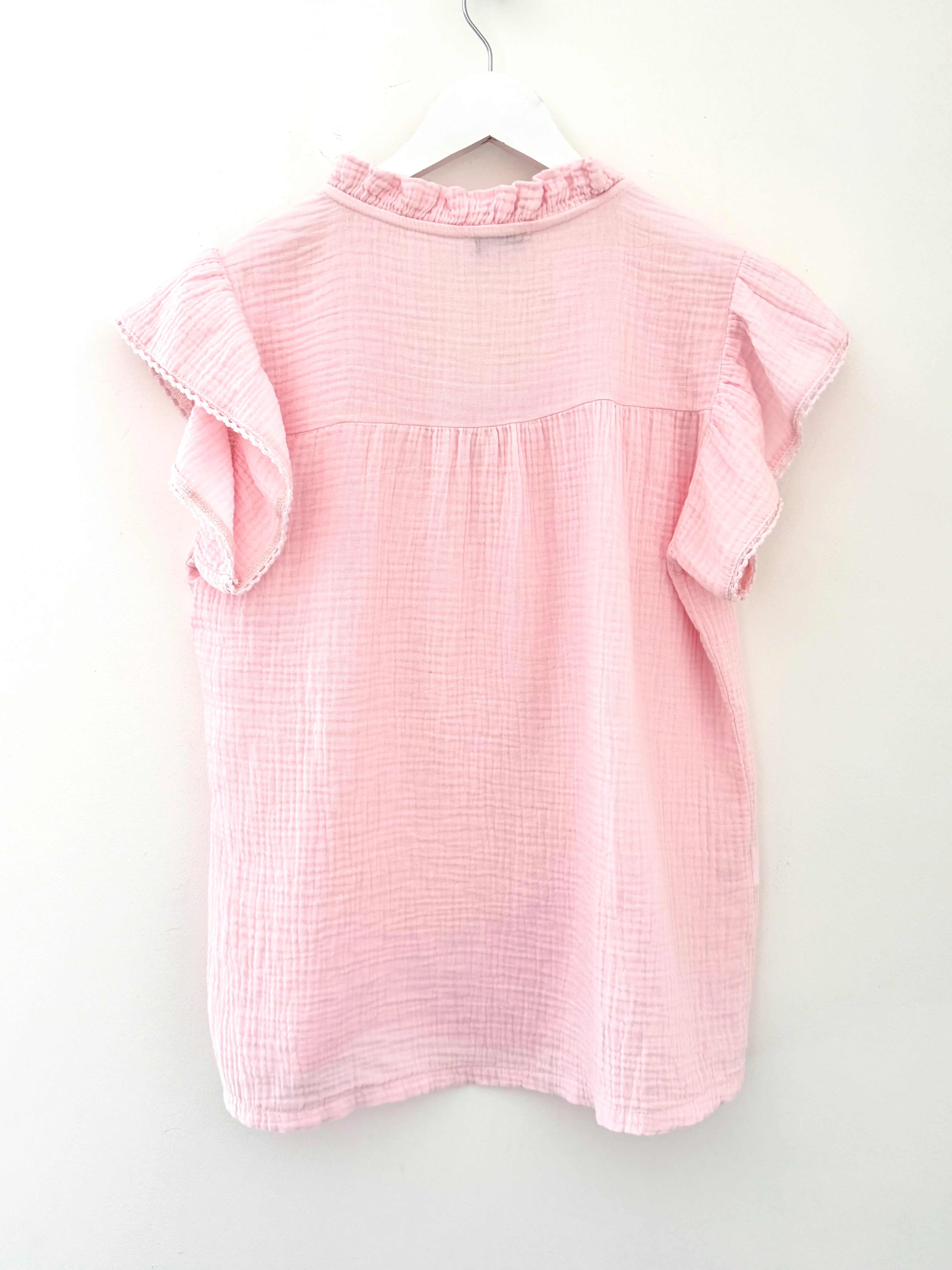 Cheesecloth Top with Ruffle Sleeves in Pink - Image 10