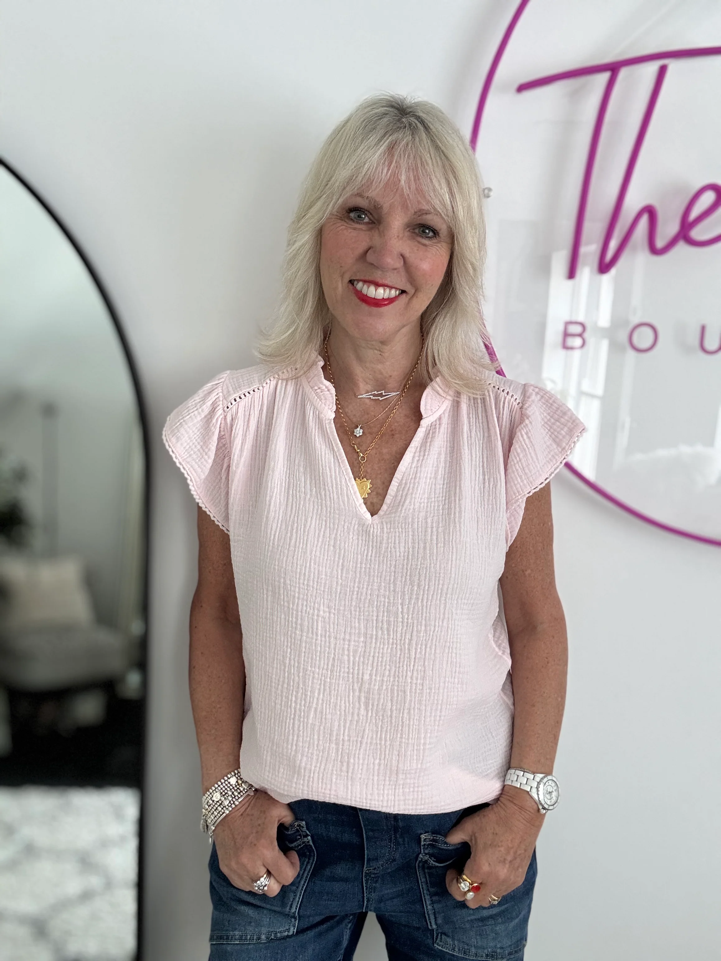 Cheesecloth Top with Ruffle Sleeves in Pink - Image 4