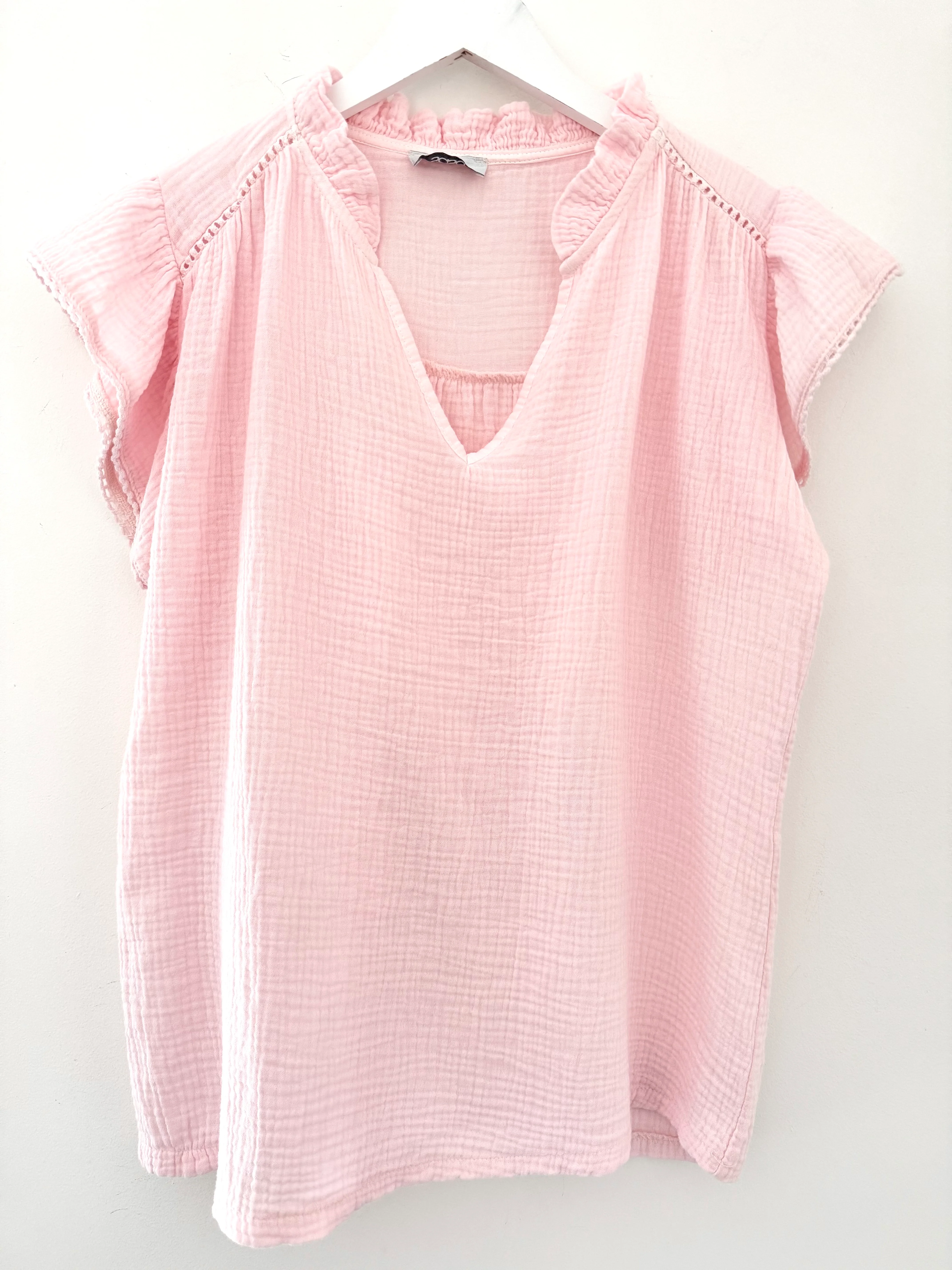 Cheesecloth Top with Ruffle Sleeves in Pink - Image 8