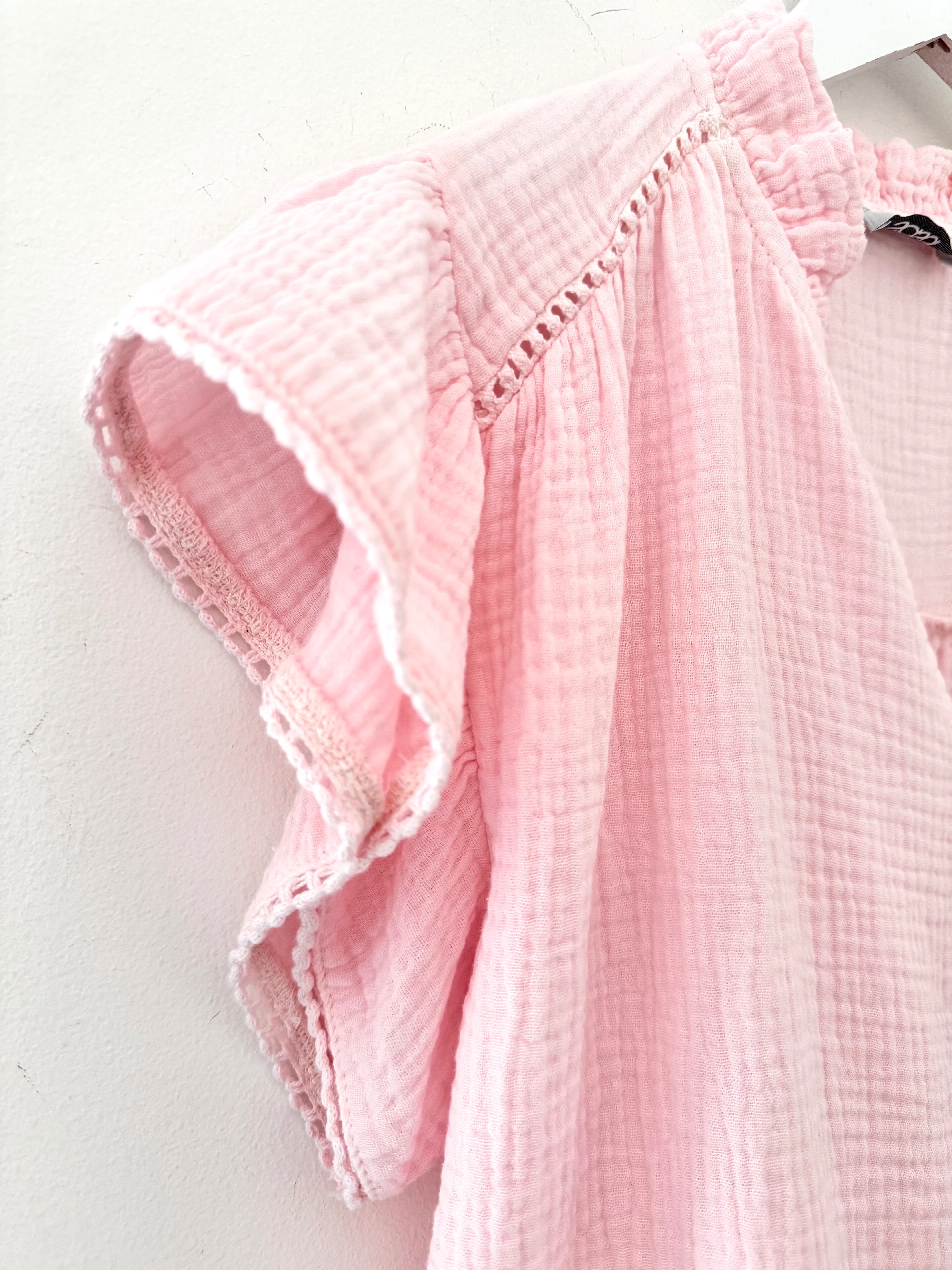 Cheesecloth Top with Ruffle Sleeves in Pink - Image 9