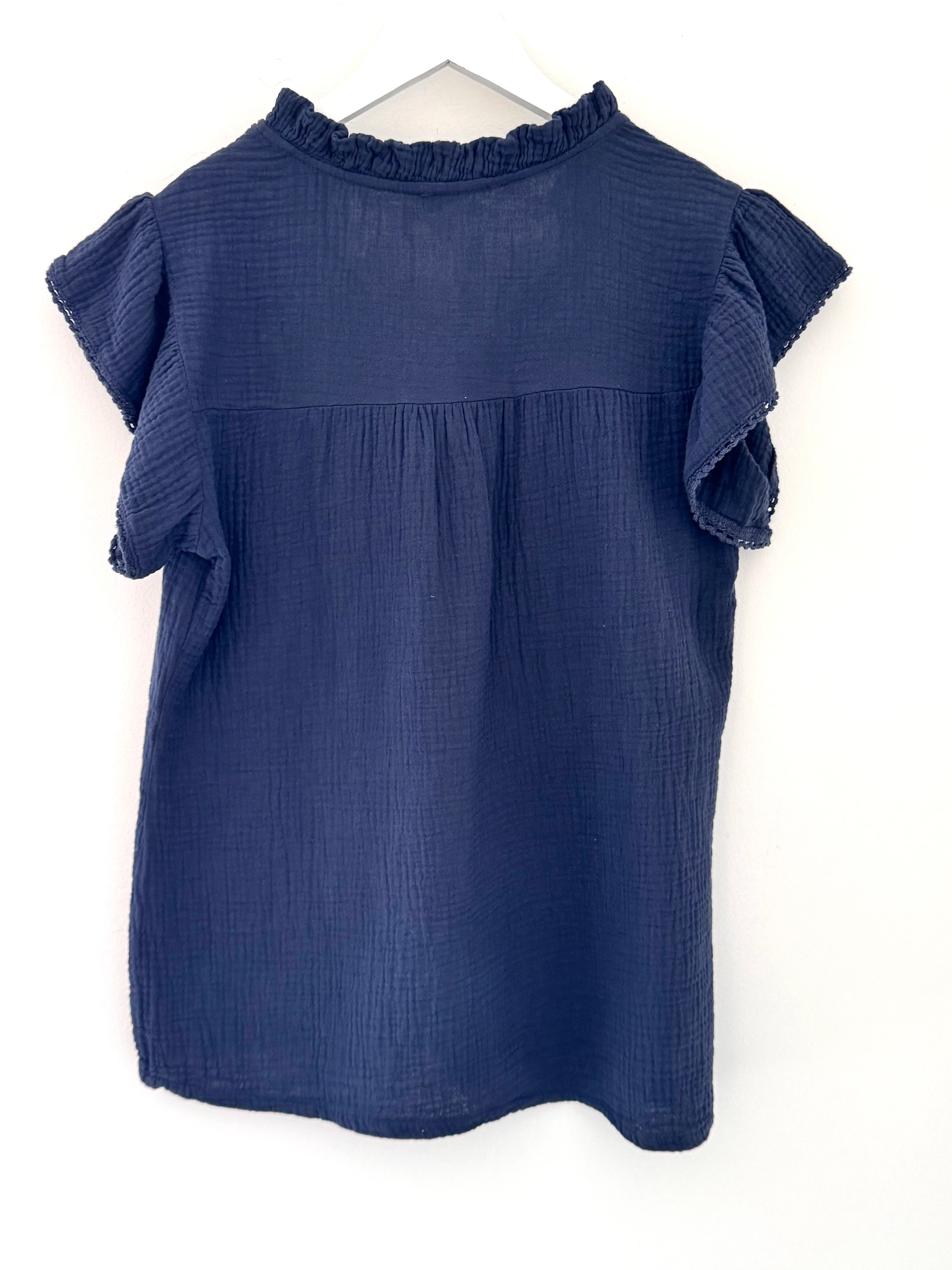 Cheesecloth Top with Ruffle Sleeves in Navy - Image 9