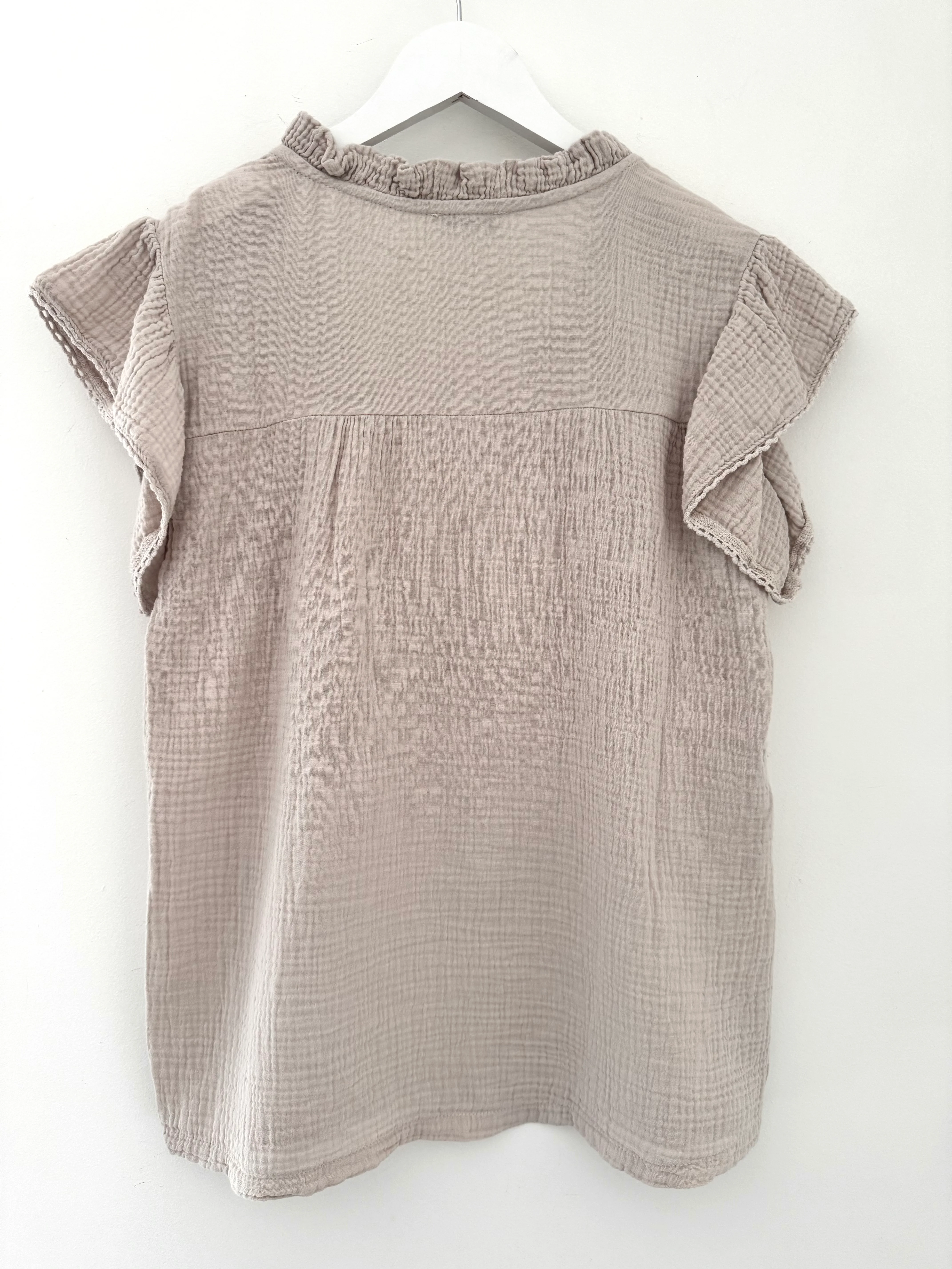 Cheesecloth Top with Ruffle Sleeves in Stone - Image 10