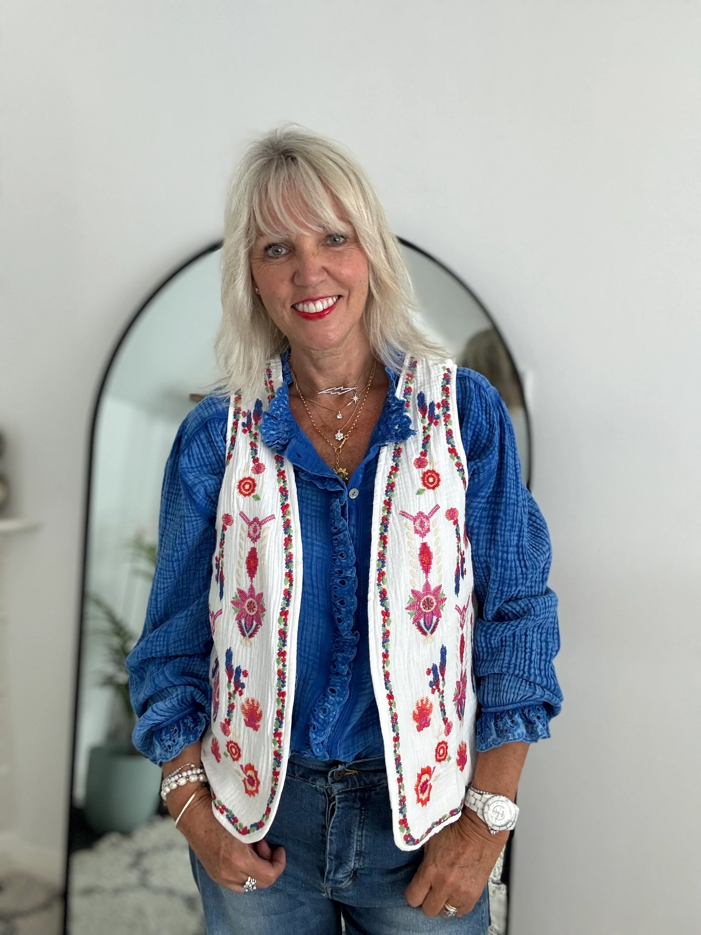Cheesecloth Waistcoat with Embroidered Flowers - Image 5