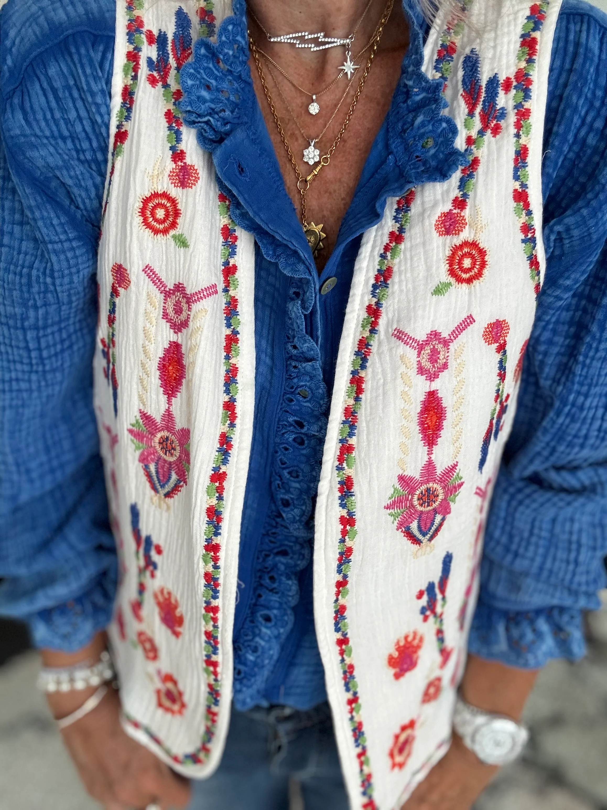 Cheesecloth Waistcoat with Embroidered Flowers - Image 6