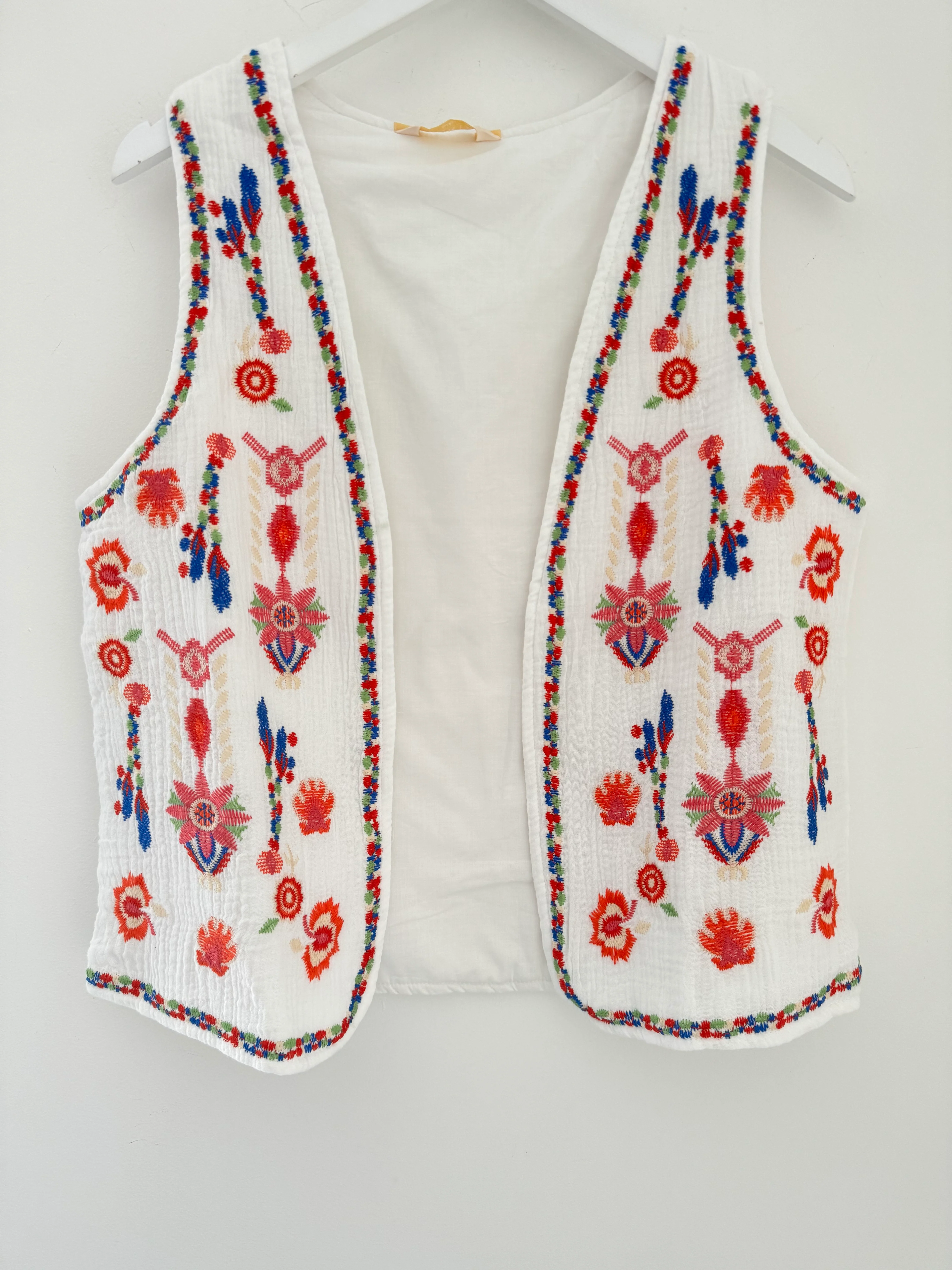 Cheesecloth Waistcoat with Embroidered Flowers - Image 8