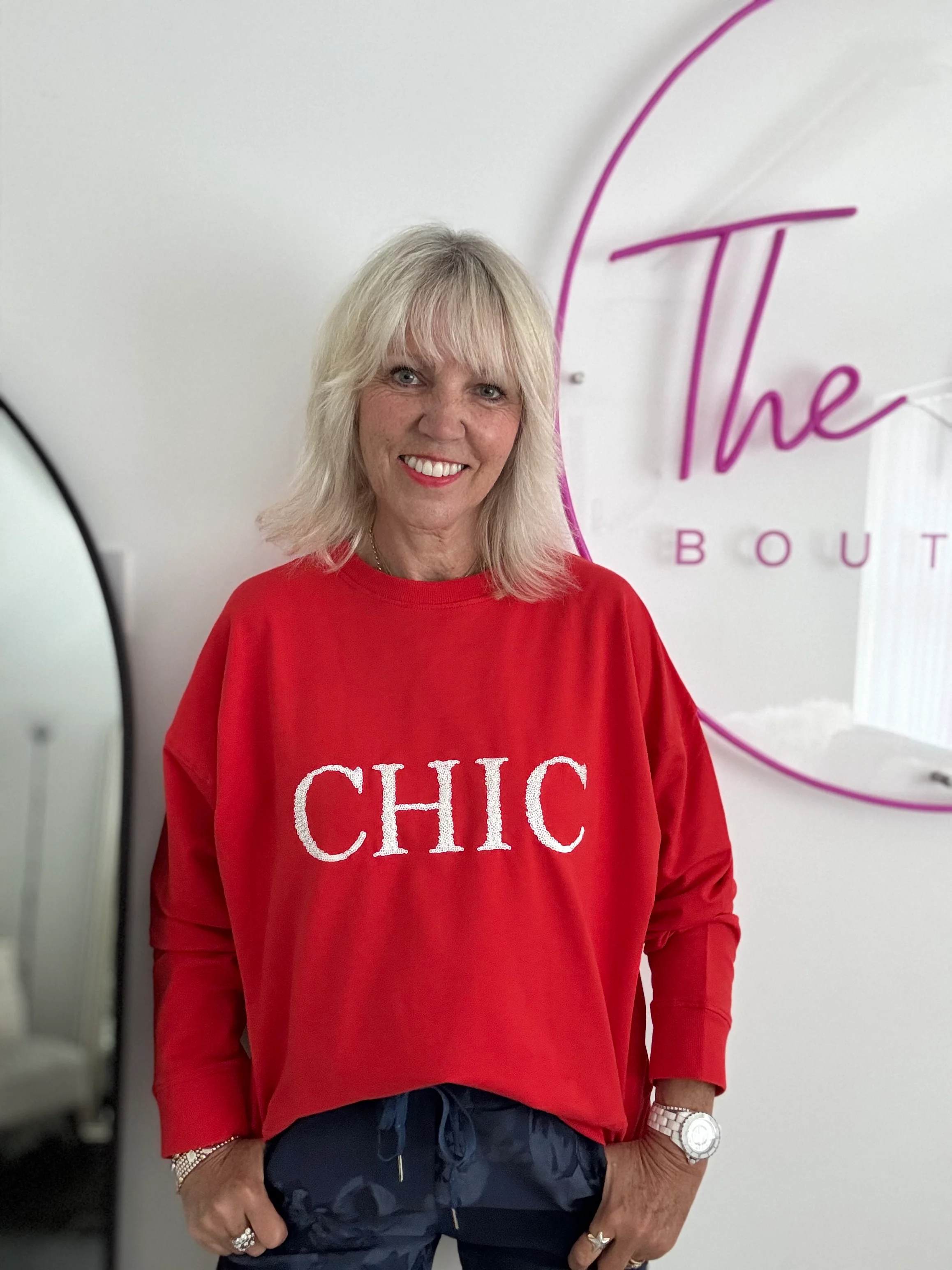 Chic Sequin Sweatshirt in Red