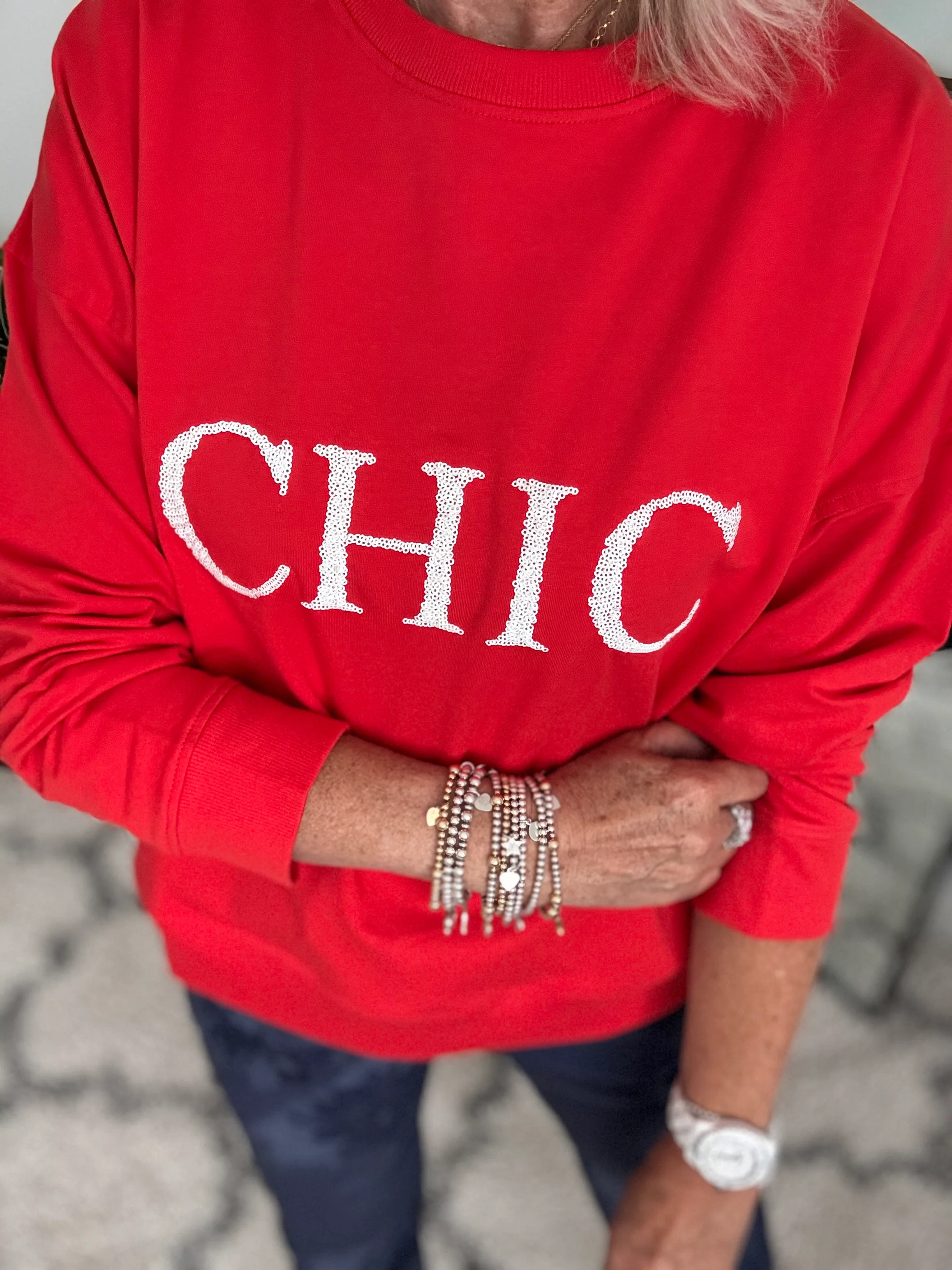 Chic Sequin Sweatshirt in Red - Image 2