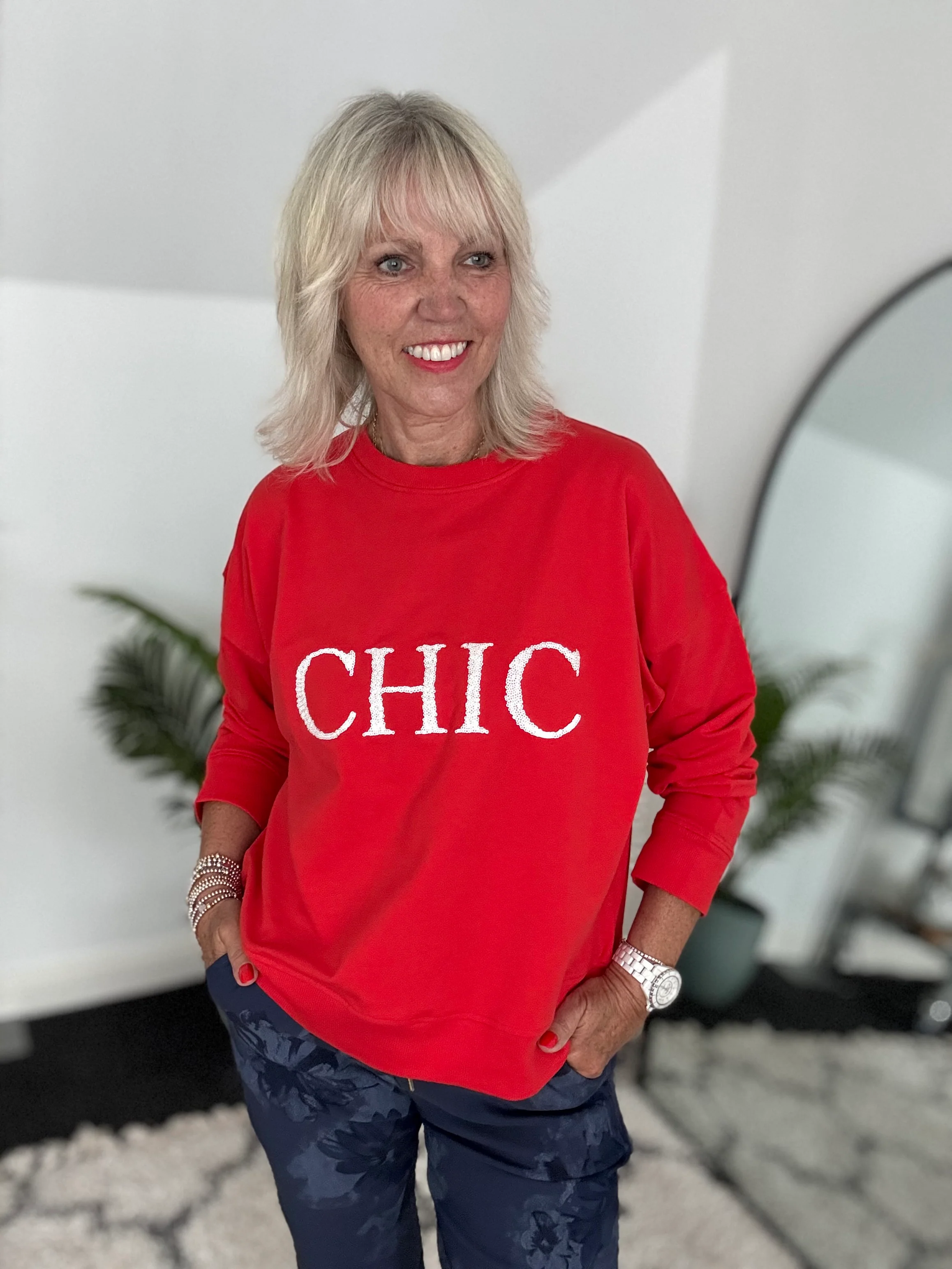 Chic Sequin Sweatshirt in Red - Image 5