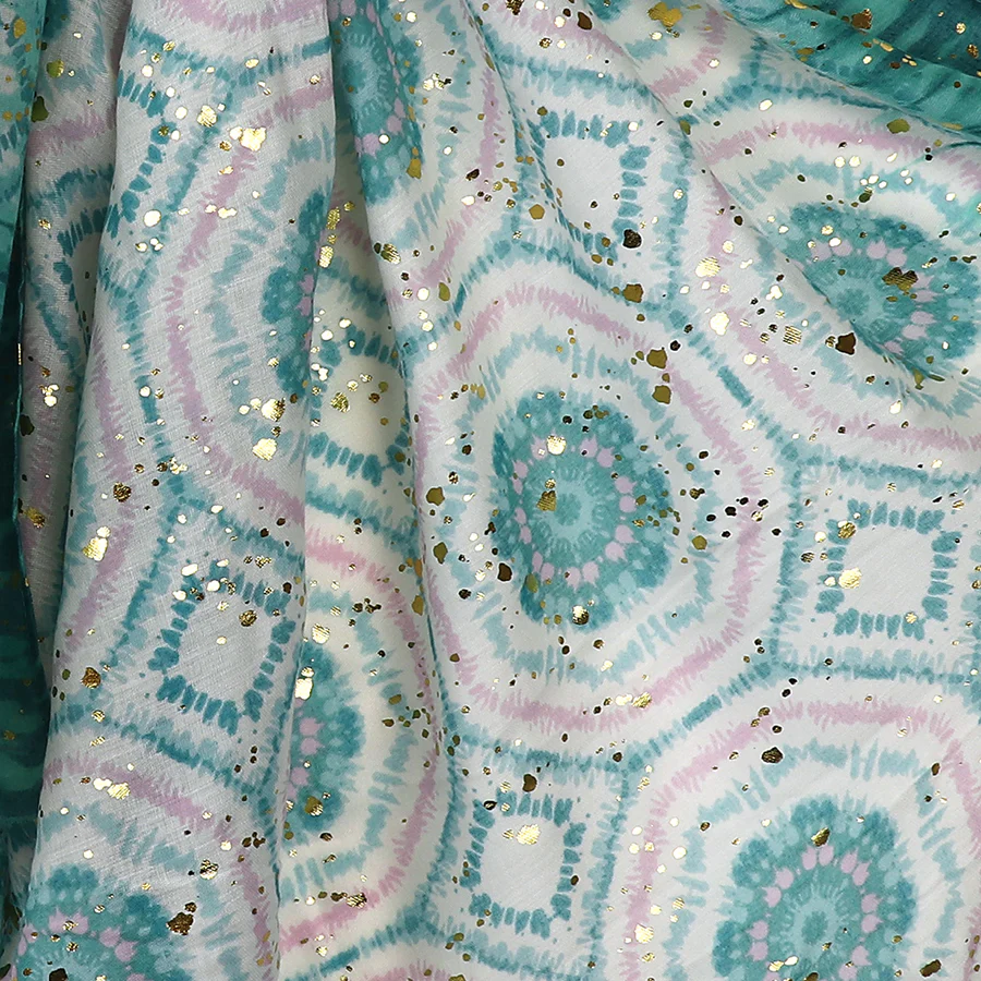 Circle & Metallic Print Scarf in Teal & Pink - Image 3