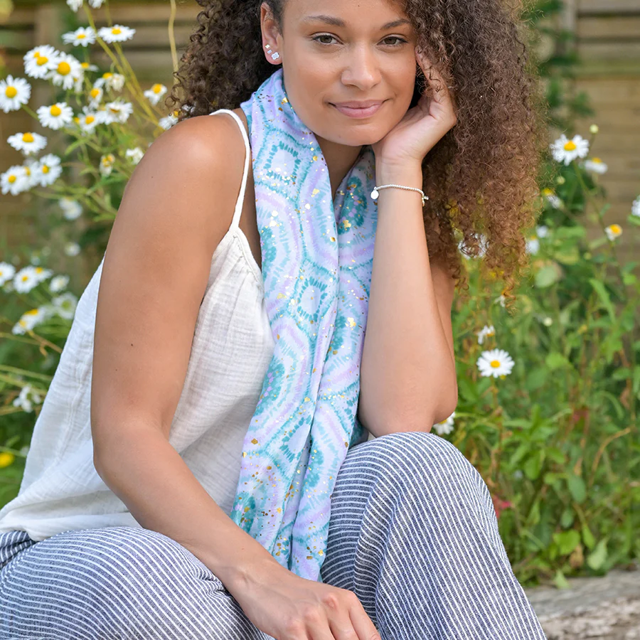 Circle & Metallic Print Scarf in Teal & Pink - Image 4